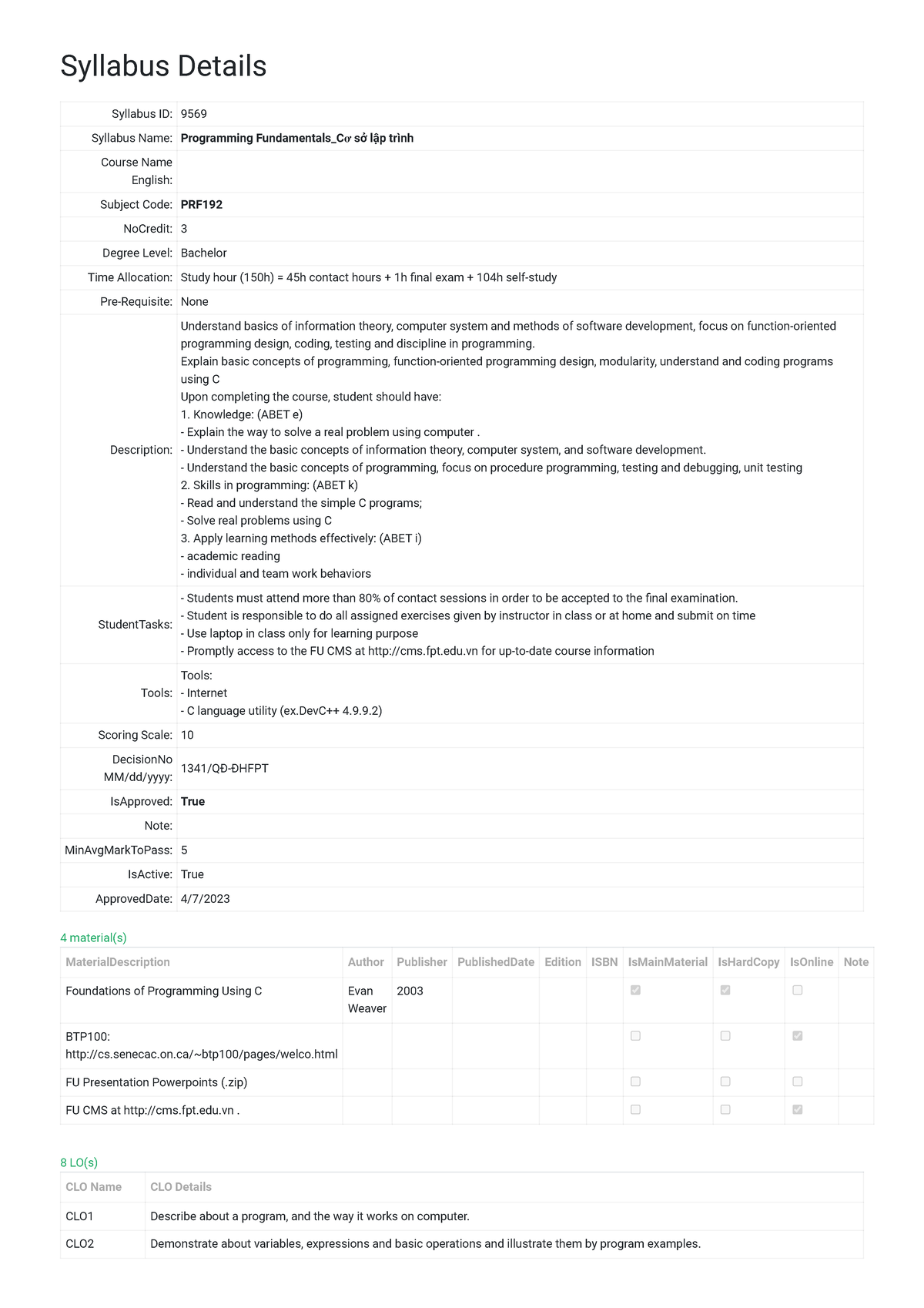 Course syllabus - Syllabus Details Syllabus ID: 9569 Syllabus Name ...