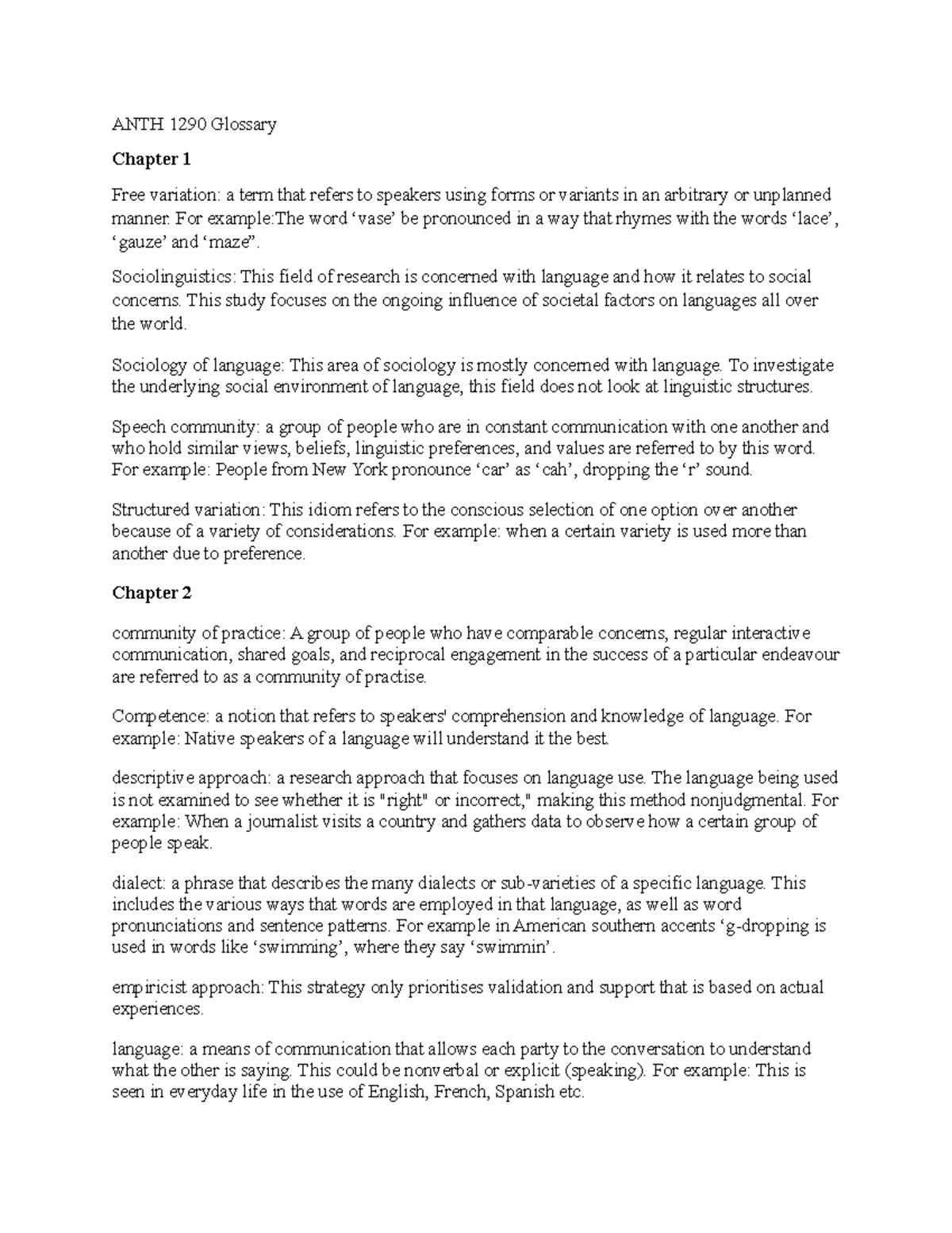 ANTH 1290 Chapter 1-7 Glossary of Key Terms - Studocu