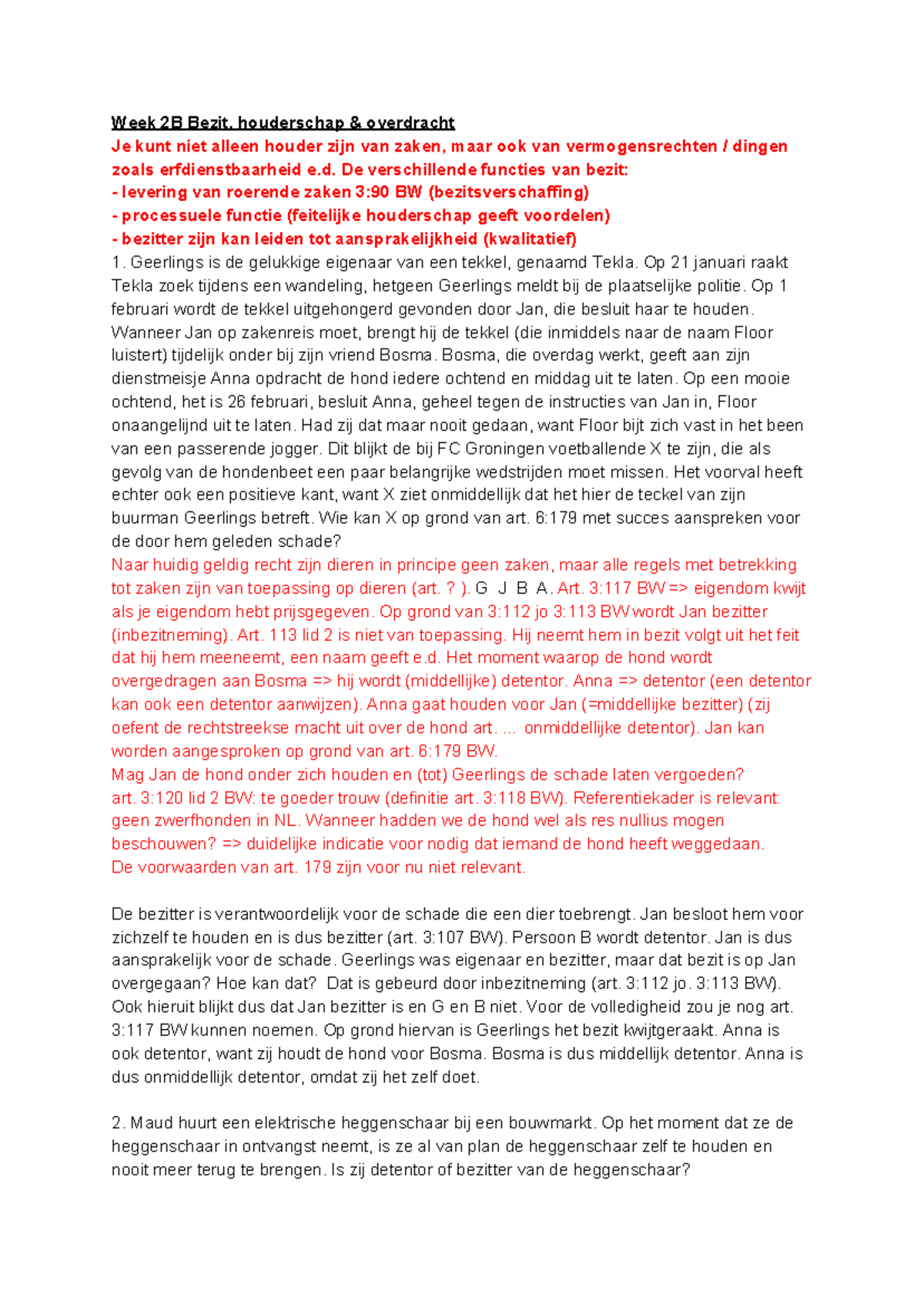 Week 2B - Bezit, Houderschap & Overdracht in het Burgerlijk Recht 1 ...