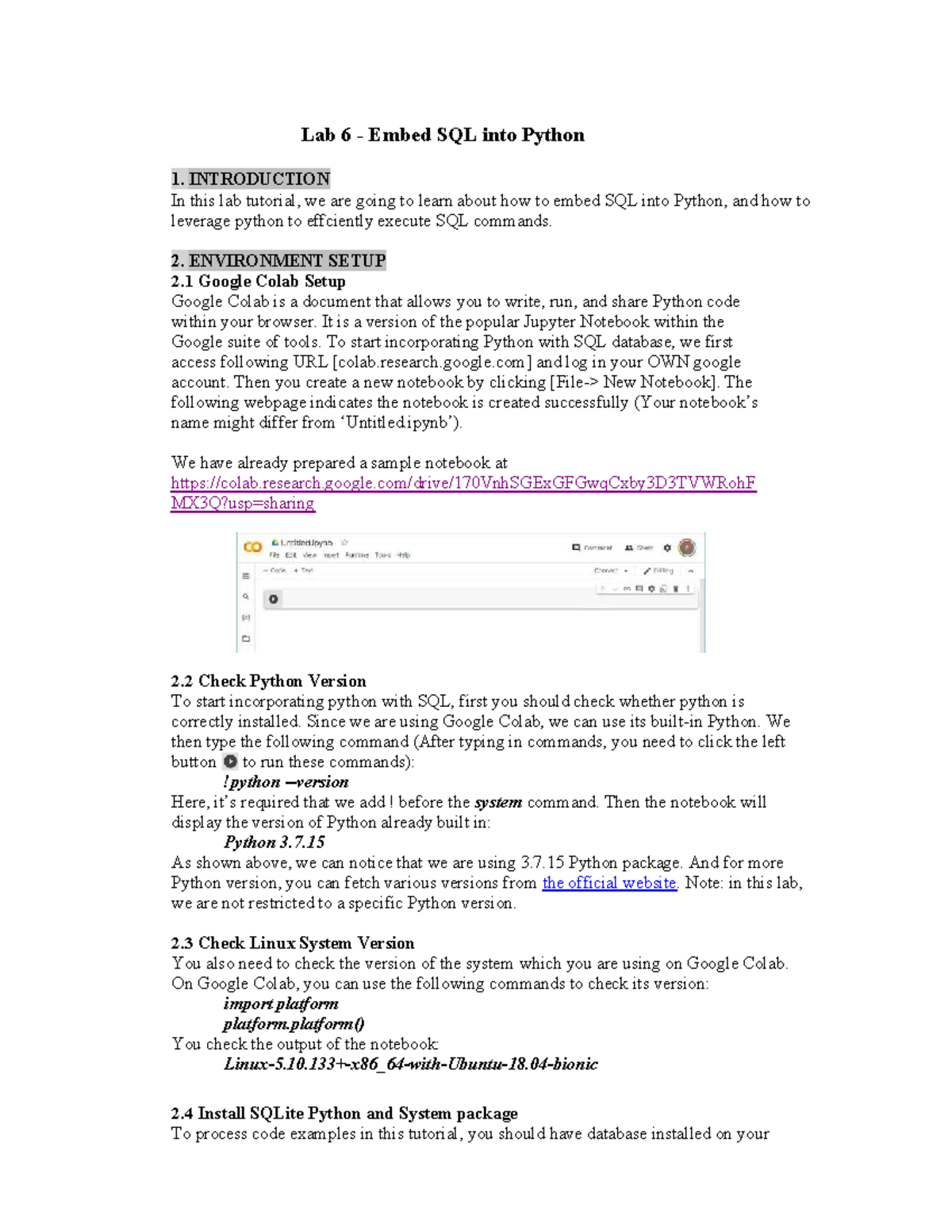 Lab 6: Embedding SQL in Python - Google Colab Tutorial - Studocu