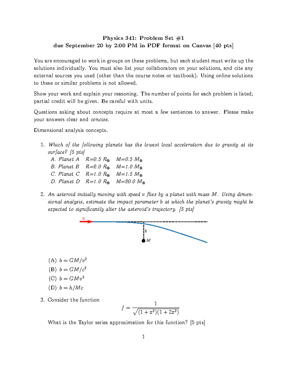 PS01: Dimensional Analysis Problem Set for PHYS 341 - Studocu