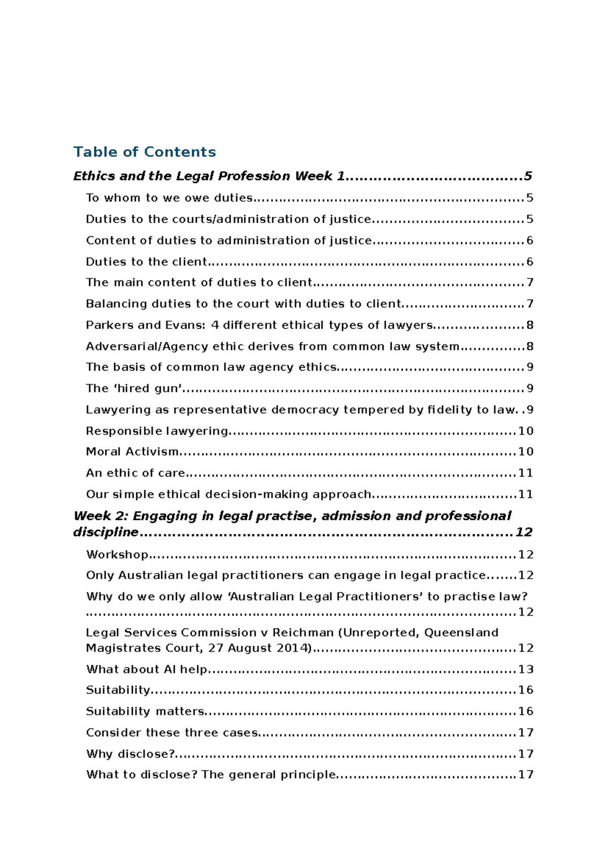 Ethics and the Legal Profession: Week 1 Overview and Duties - Studocu