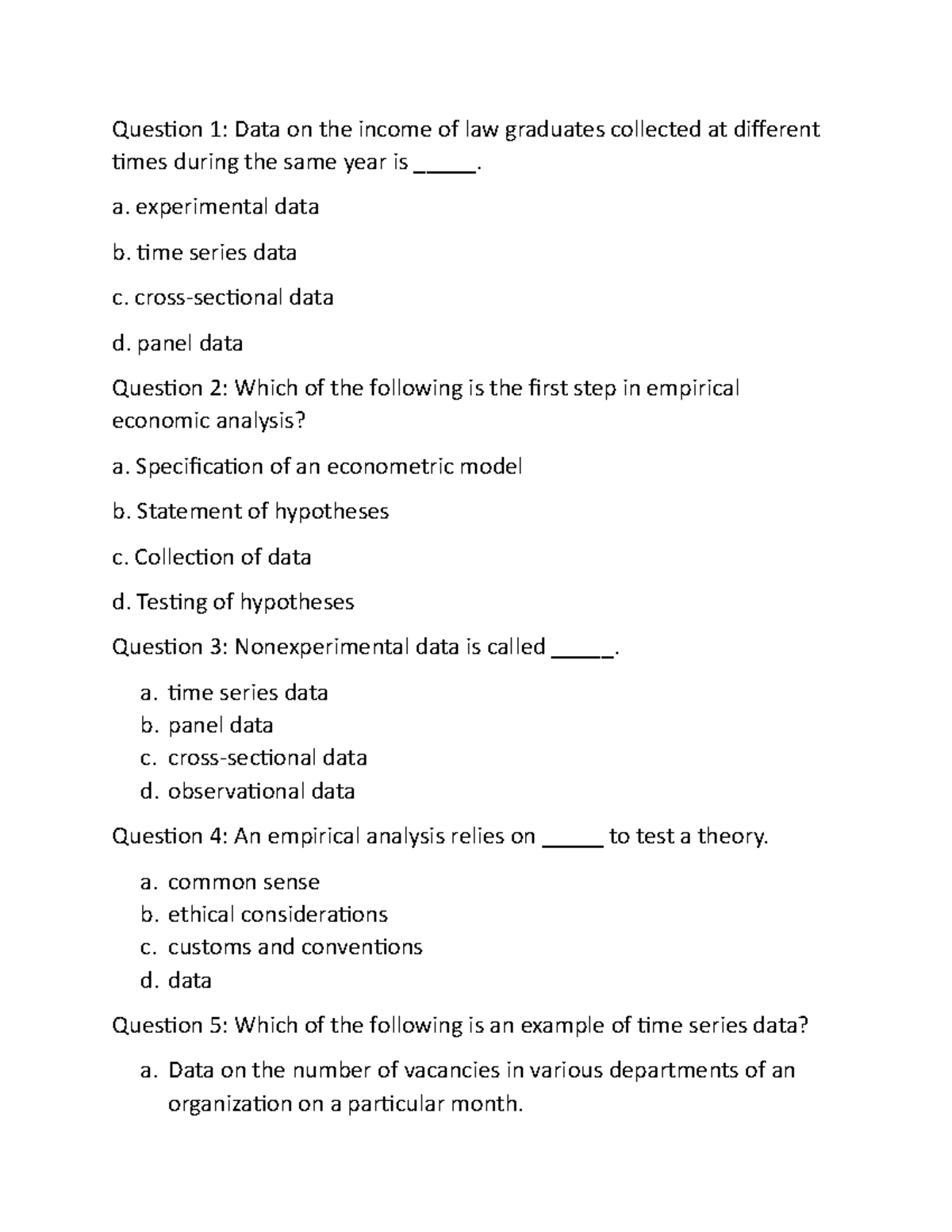 Midterm Exam Review - NAH - Econometrics Concepts & Questions - Studocu