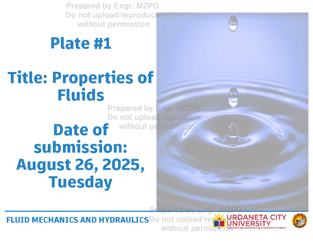 Fluid Mechanics and Hydraulics - Plate #1: Properties of Fluids - Studocu