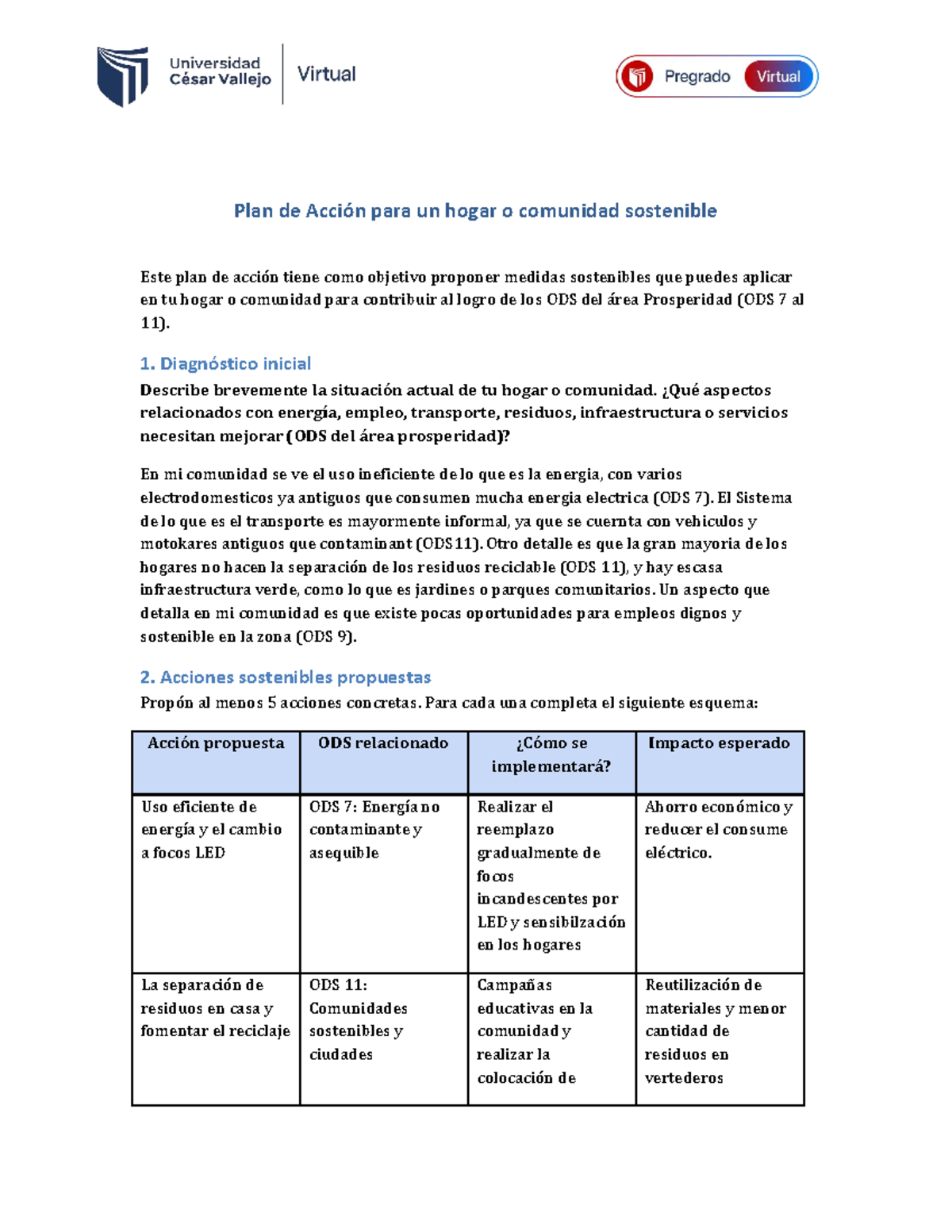 Plan de Acción Sostenible para Hogares y Comunidades (ODS 7-11) - Studocu