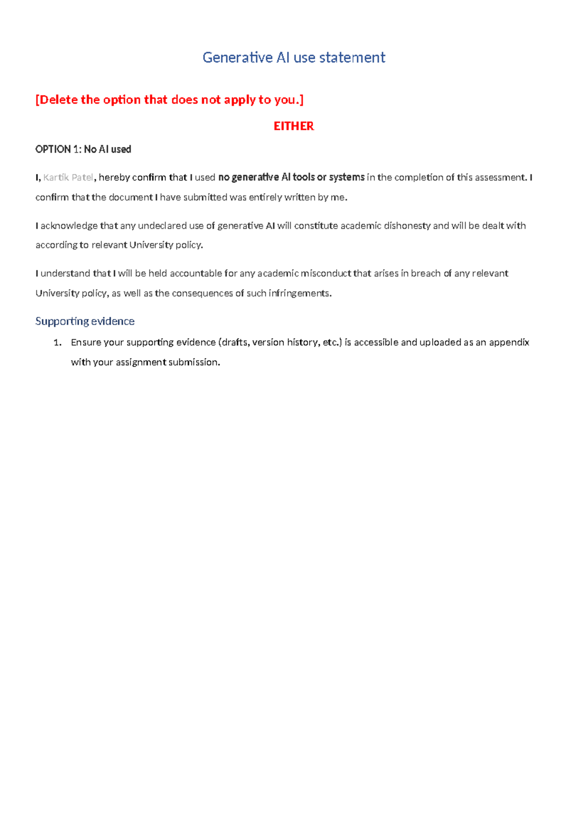 19026273 Generative AI Use Statement for Assessment Submission - Studocu