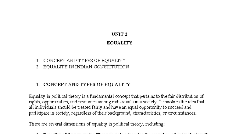 UNIT 2: EQUALITY AND LIBERTY IN INDIAN CONSTITUTION - NOTES - Studocu