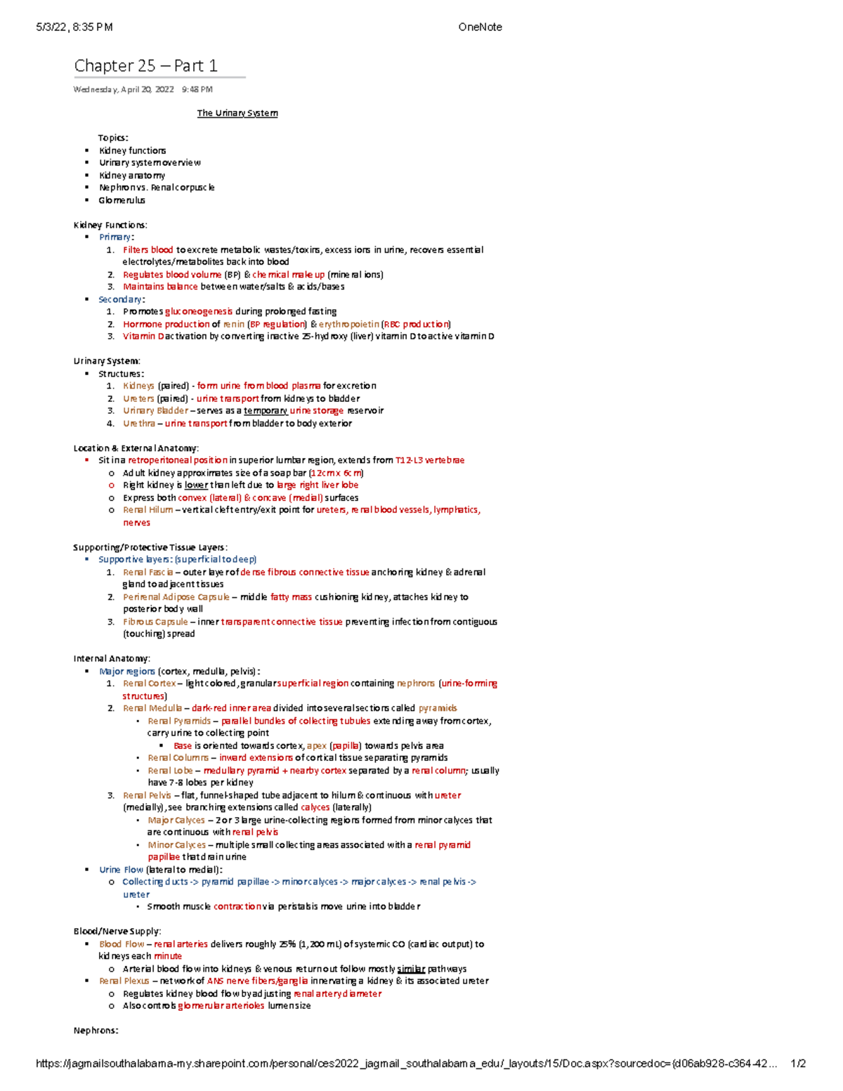 Urinary System Overview - Chapter 25 (Part 1) Notes - Studocu
