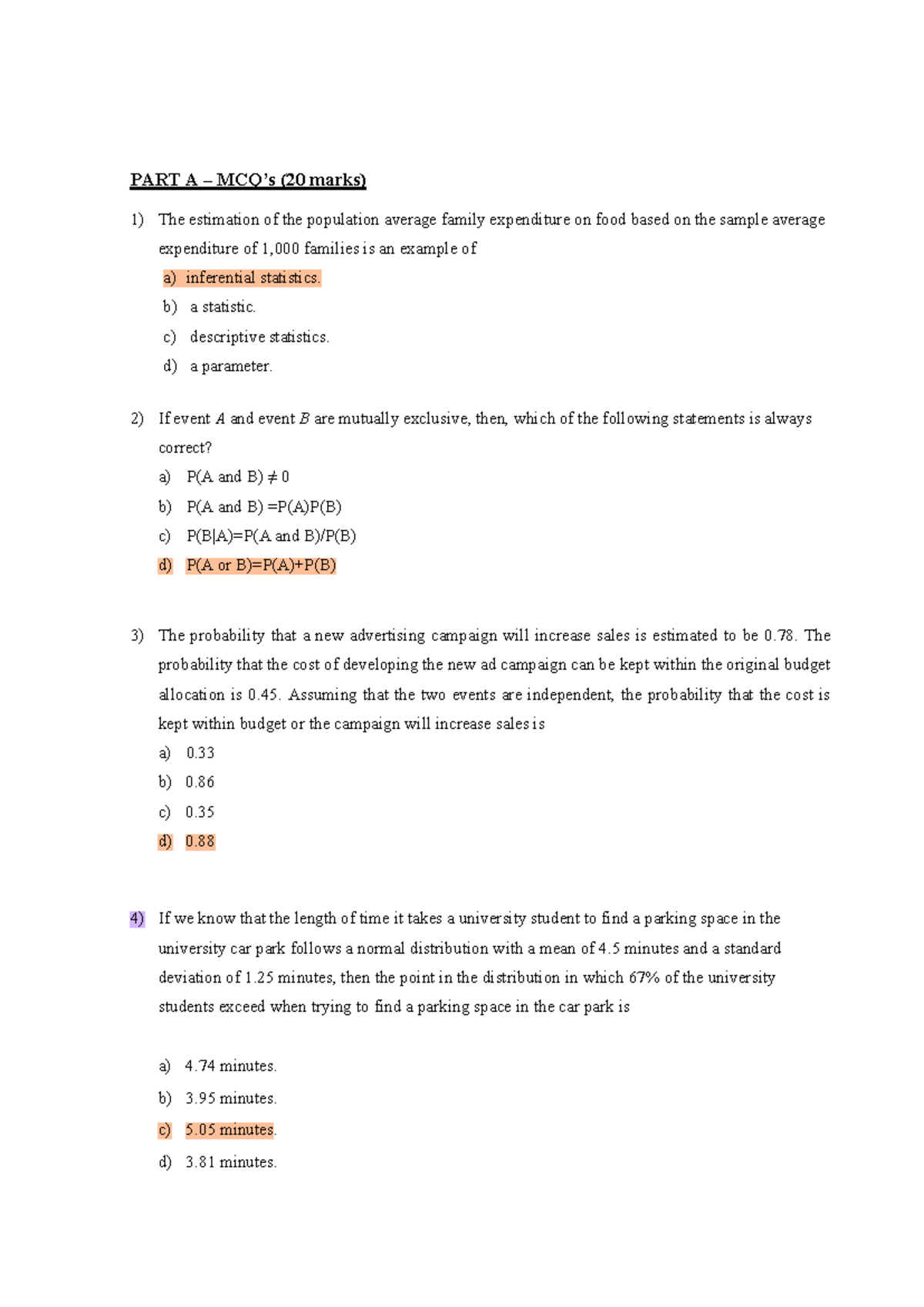 Mock Questions for ETX1100: Statistics and Probability Exam Prep - Studocu