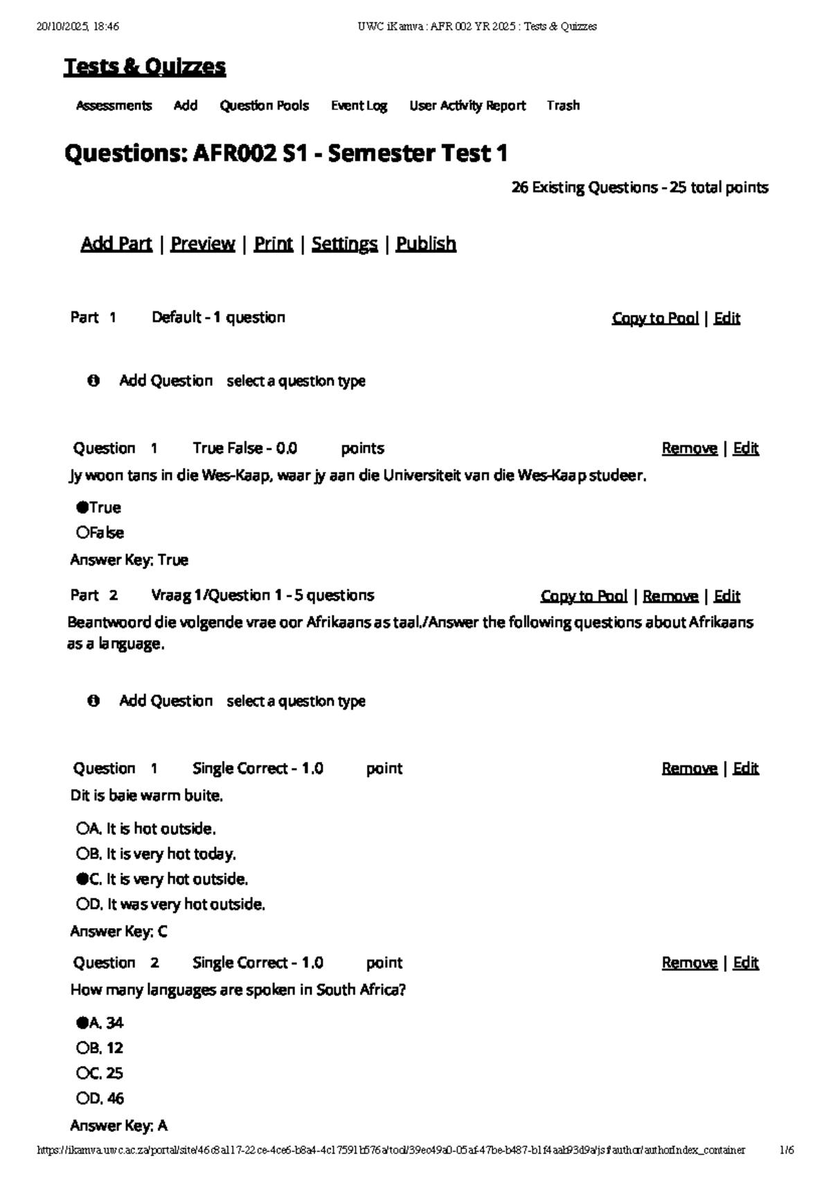 AFR 002 YR 2025: Test 1 Questions & Answers Overview - Studocu
