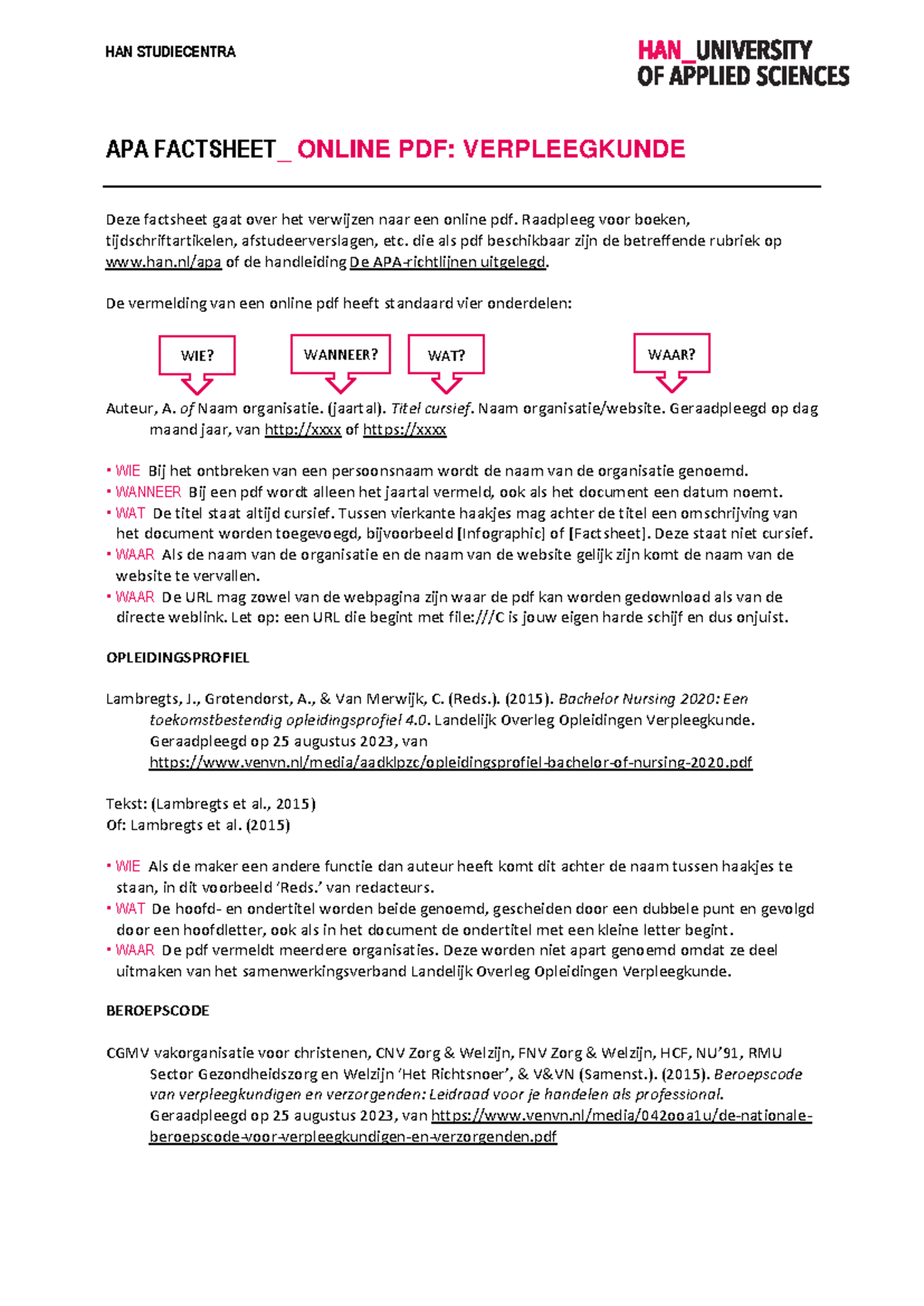 APA Factsheet Online PDF voor Verpleegkunde - Referentiegids 2023 ...