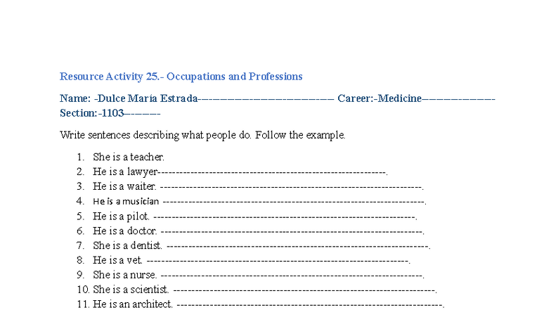 Occupations and Professions Activity - 28U3 PDF - Studocu