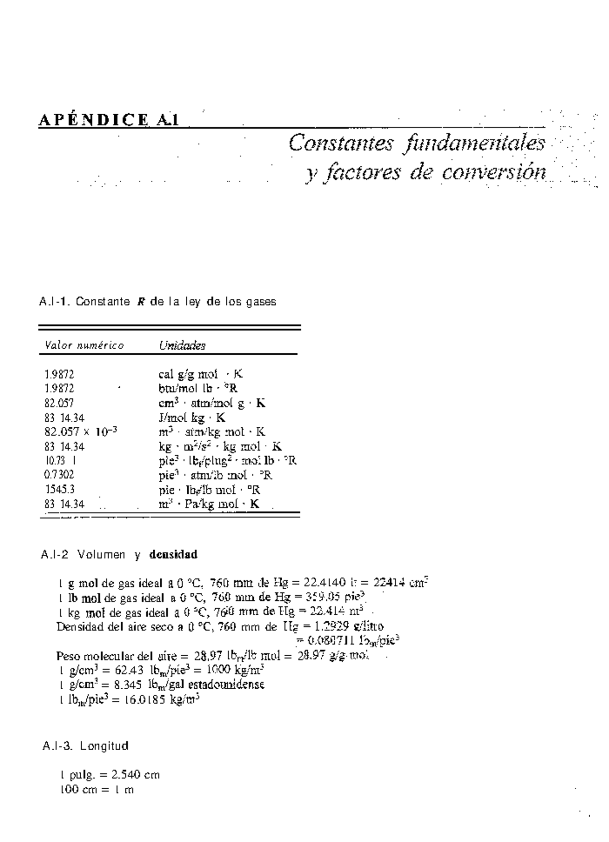 Tablas Apéndice A1: Constante R y Densidad de Gases - Studocu