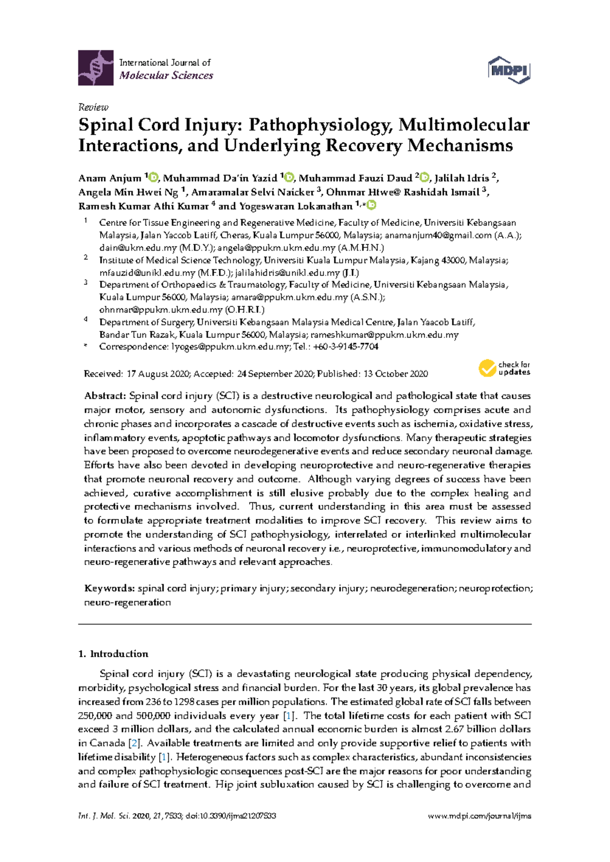 International Journal of Molecular Sciences Review: SCI Pathophysiology ...