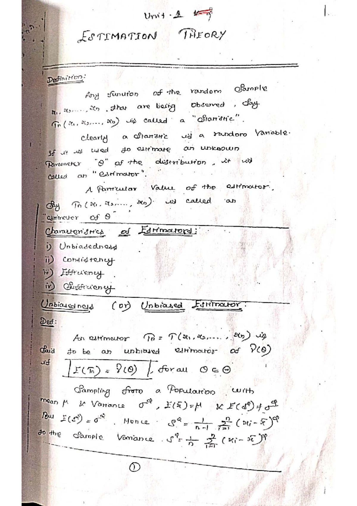 Unit 2 ESTIMATION THEORY: Key Concepts and Characteristics - Studocu