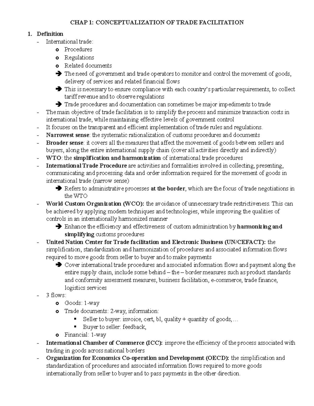 Chapter 1: Conceptualization of Trade Facilitation - Key Insights - Studocu