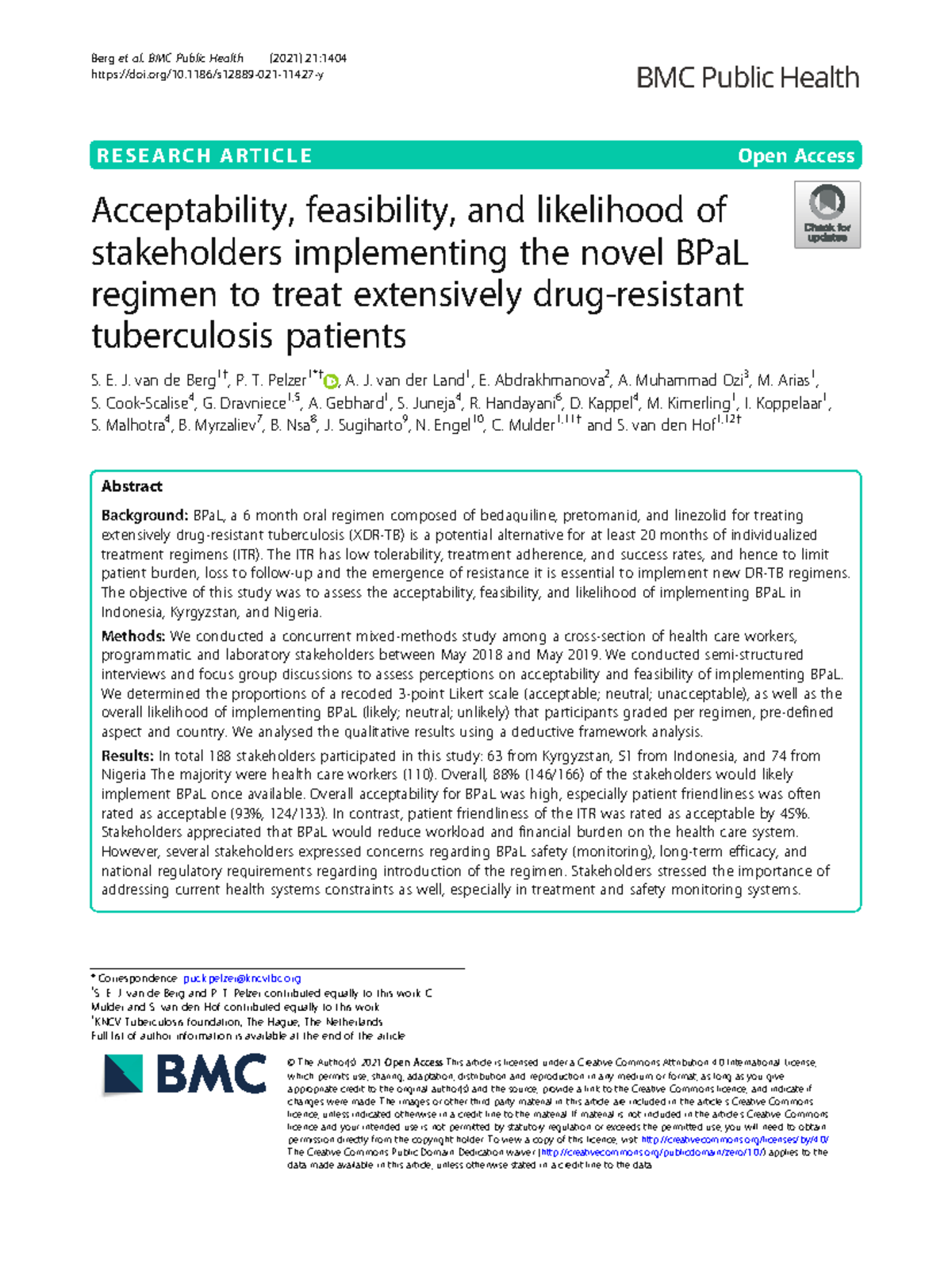 Acceptability and Feasibility of BPaL Regimen for TB Treatment in ...