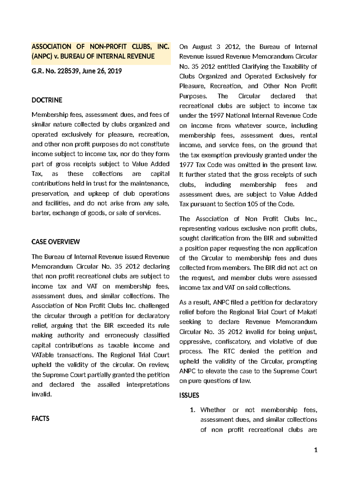 Taxation Case Digests: Key Rulings and Doctrines (LAW 101) - Studocu