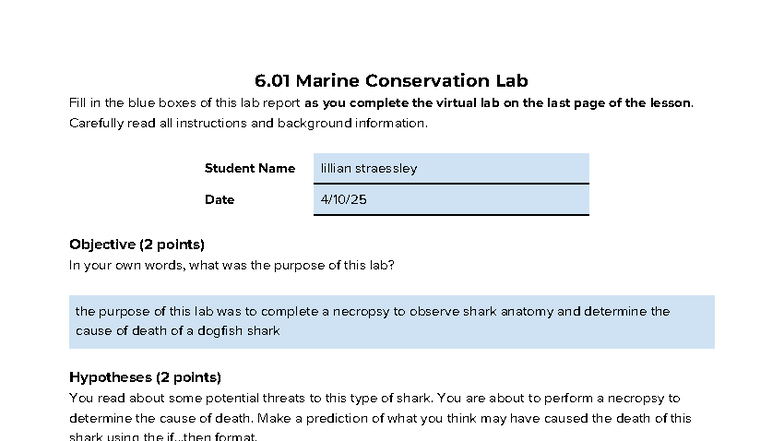6.01 Marine Conservation Lab Report Template Rev 2022 - Studocu
