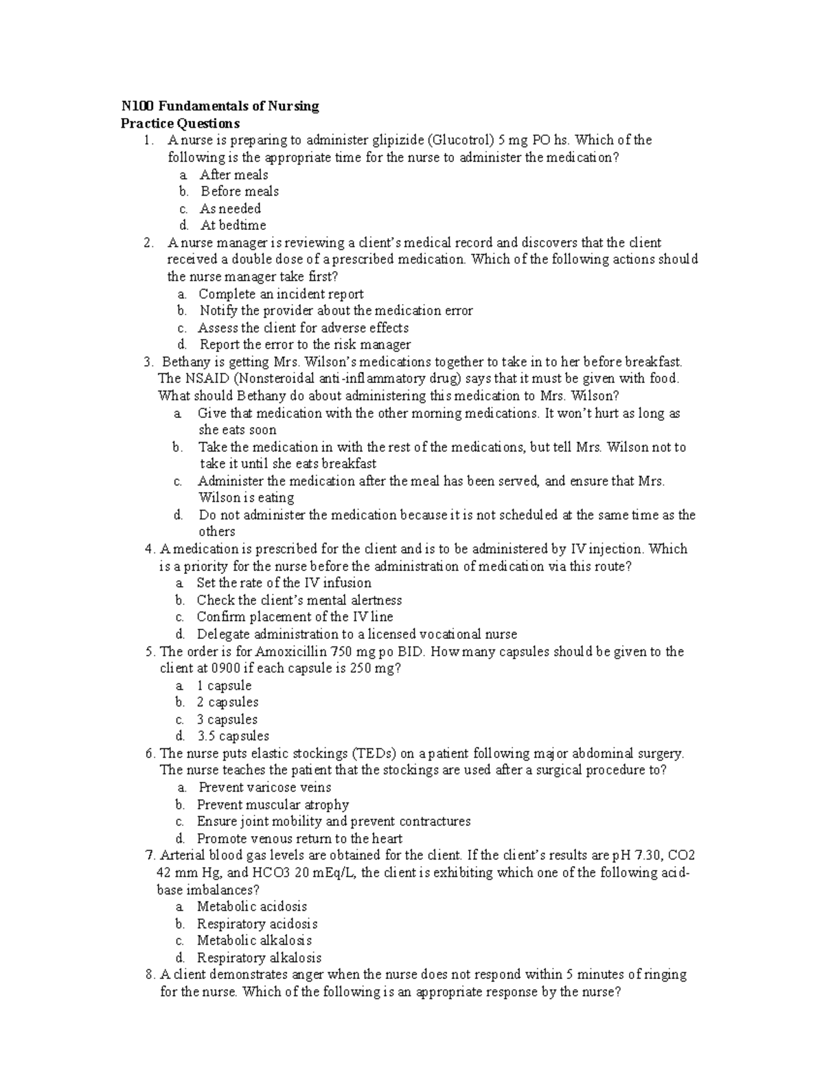 N100 Final Exam Practice Questions and Study Guide - Studocu