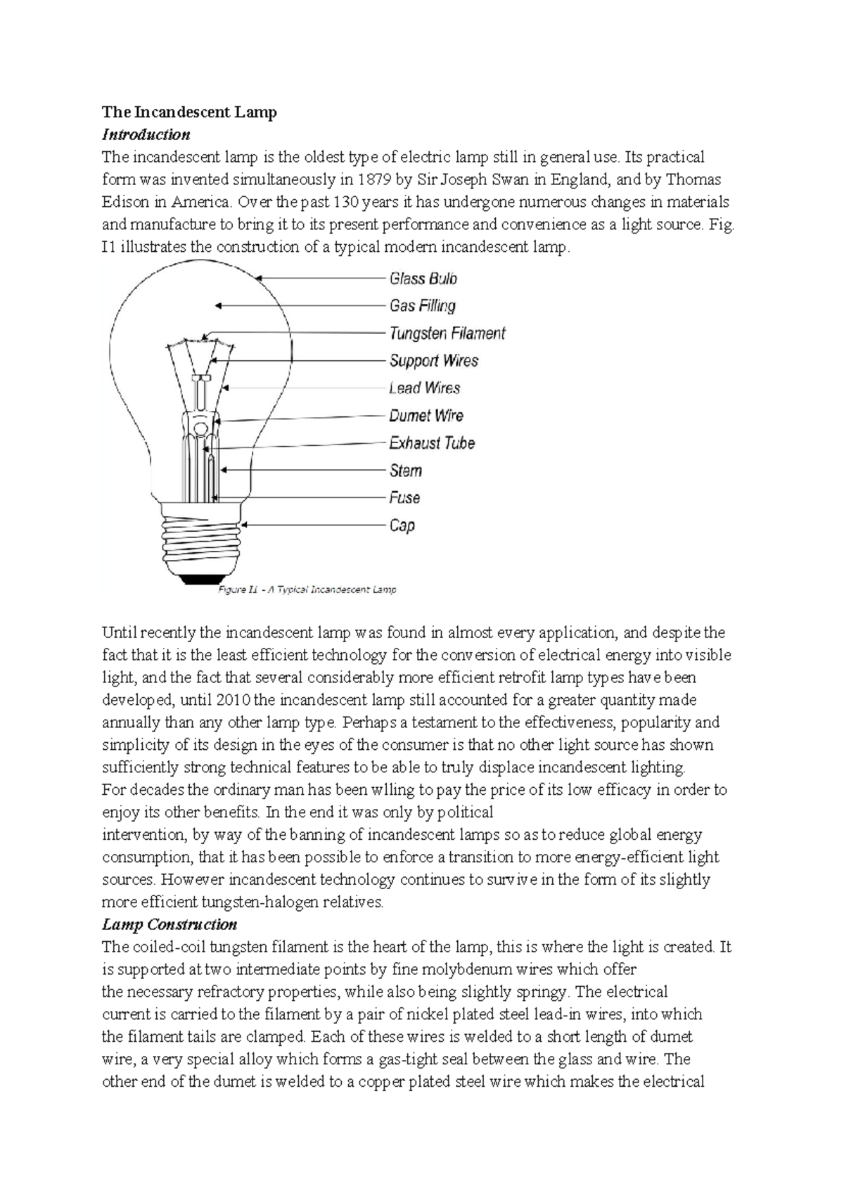Incandescent Lamp Overview Notes: History, Design, & Efficacy - Studocu