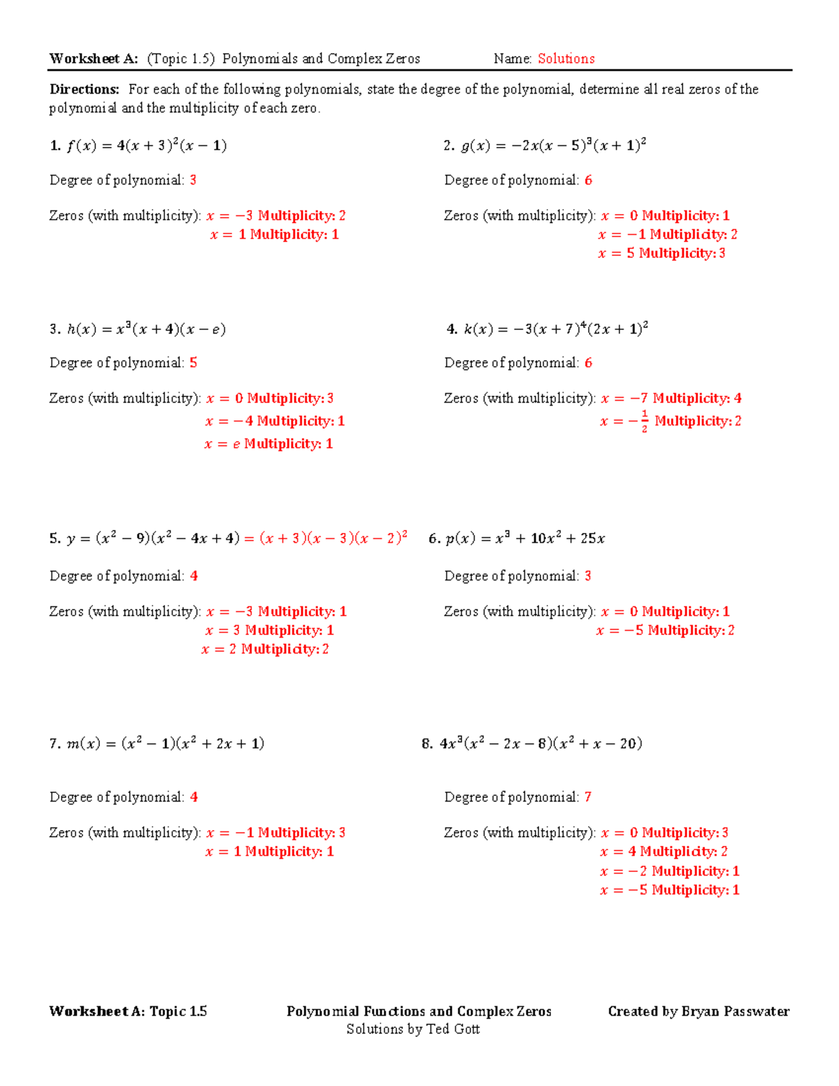 1.5 Polynomials & Complex Zeros Worksheet A Solutions - Studocu