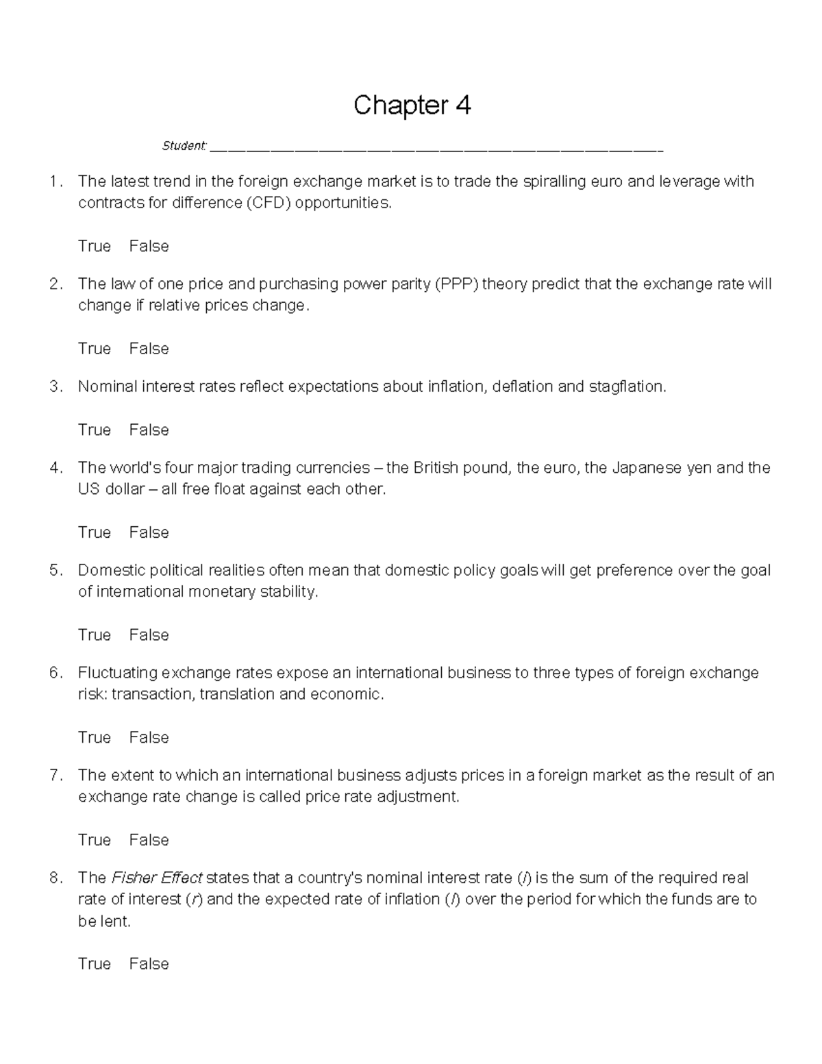Chapter 4 Exchange Rate Concepts & Question Bank - Studocu