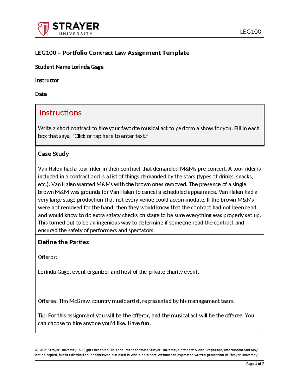 LEG100 Contract Law Portfolio Assignment Hiring Tim McGraw For Charity Thumb 1200 1553 
