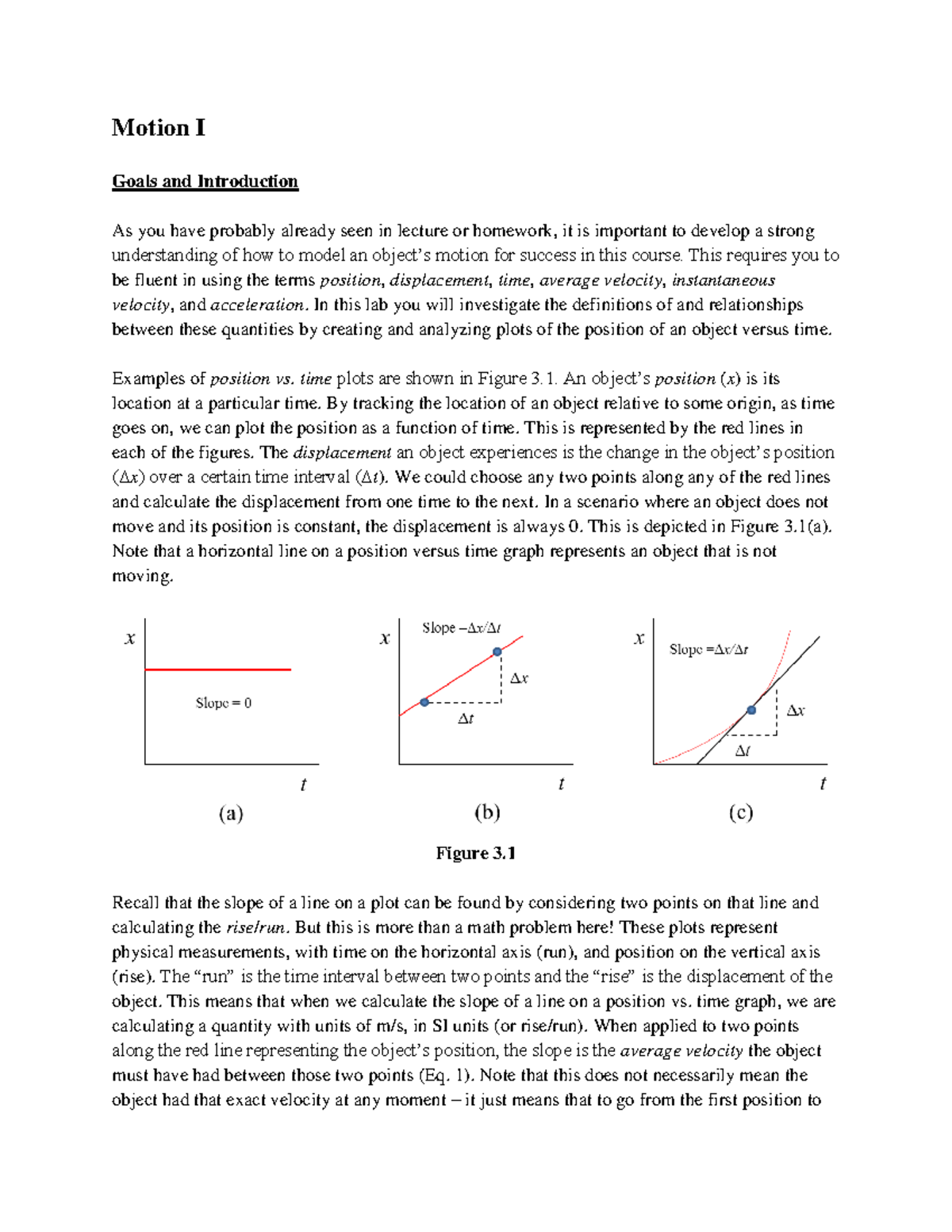 Motion I - Physics Lab Report on Object Motion and Graphs - Studocu