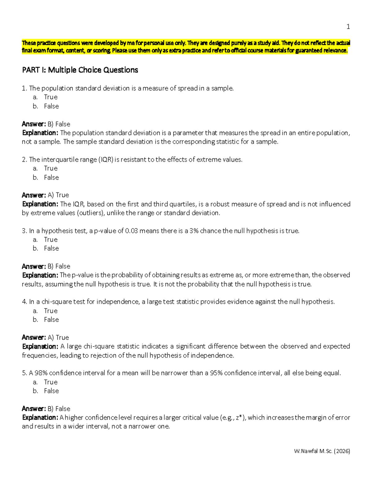 Final Exam - Practice Questions for Statistics (STAT 101) - Studocu