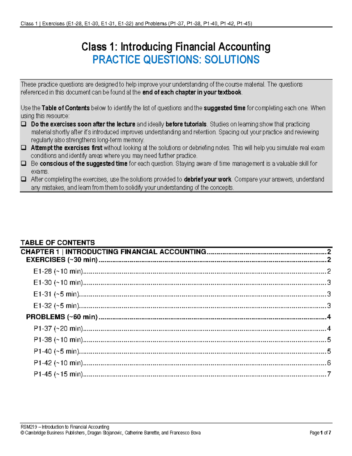 RSM219 Class 1 Practice Questions & Solutions in Financial Accounting ...