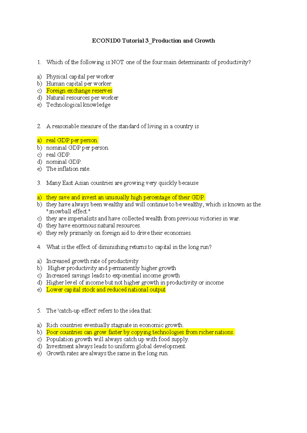 ECON1D0 Tutorial 3 Production and Growth Solutions Analysis - Studocu