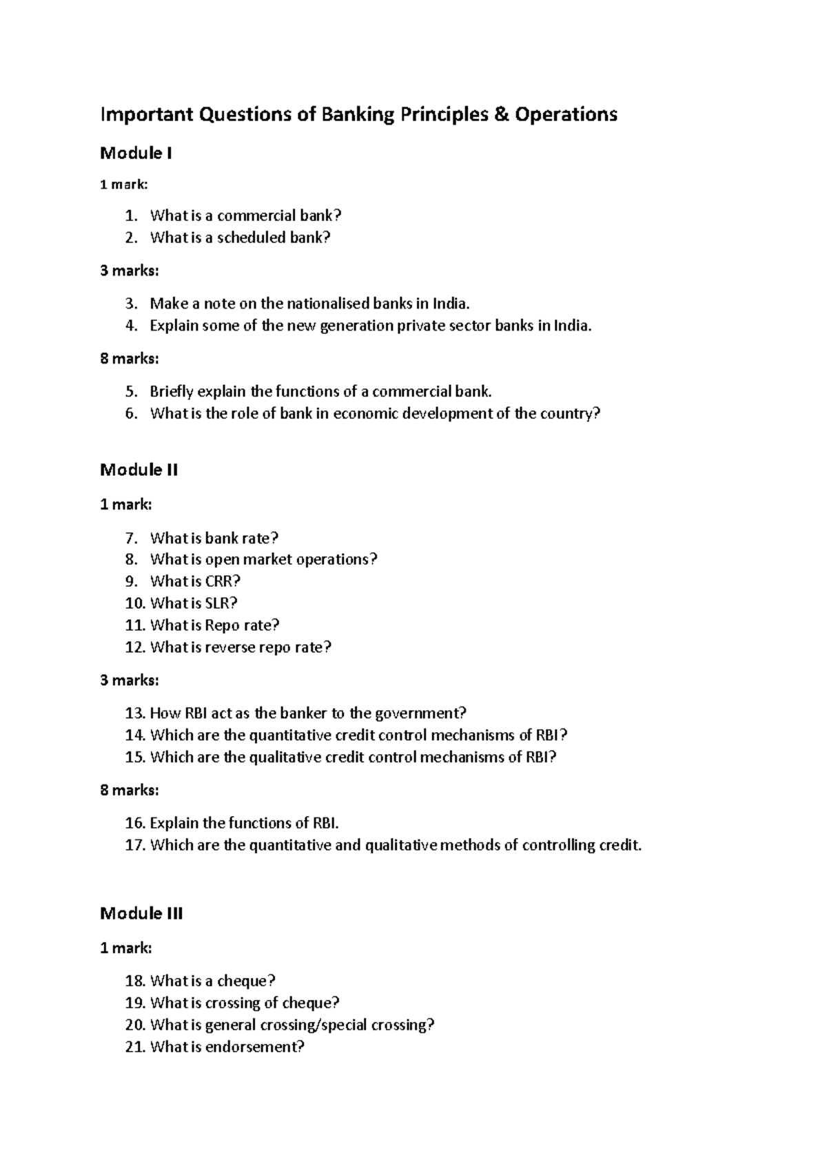Banking important questions - Important Questions of Banking Principles ...