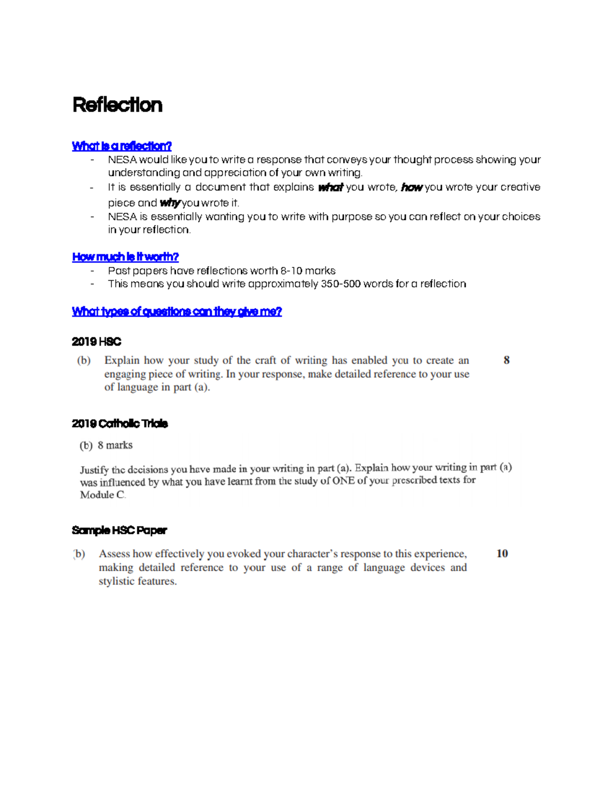 NESA Creative Writing Reflection Guide & Tips for HSC Tasks - Studocu