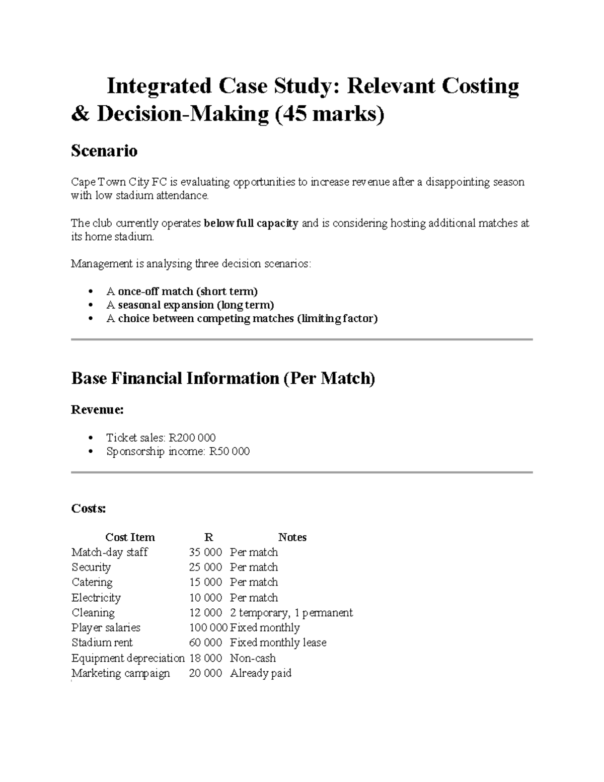 Mac 241 2026 Integrated Case Study: Relevant Costing Analysis - Studocu