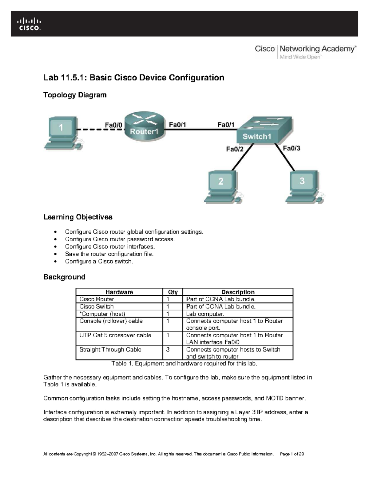 Lab 11.5.1: Basic Cisco Device Configuration and Setup Guide - Studocu