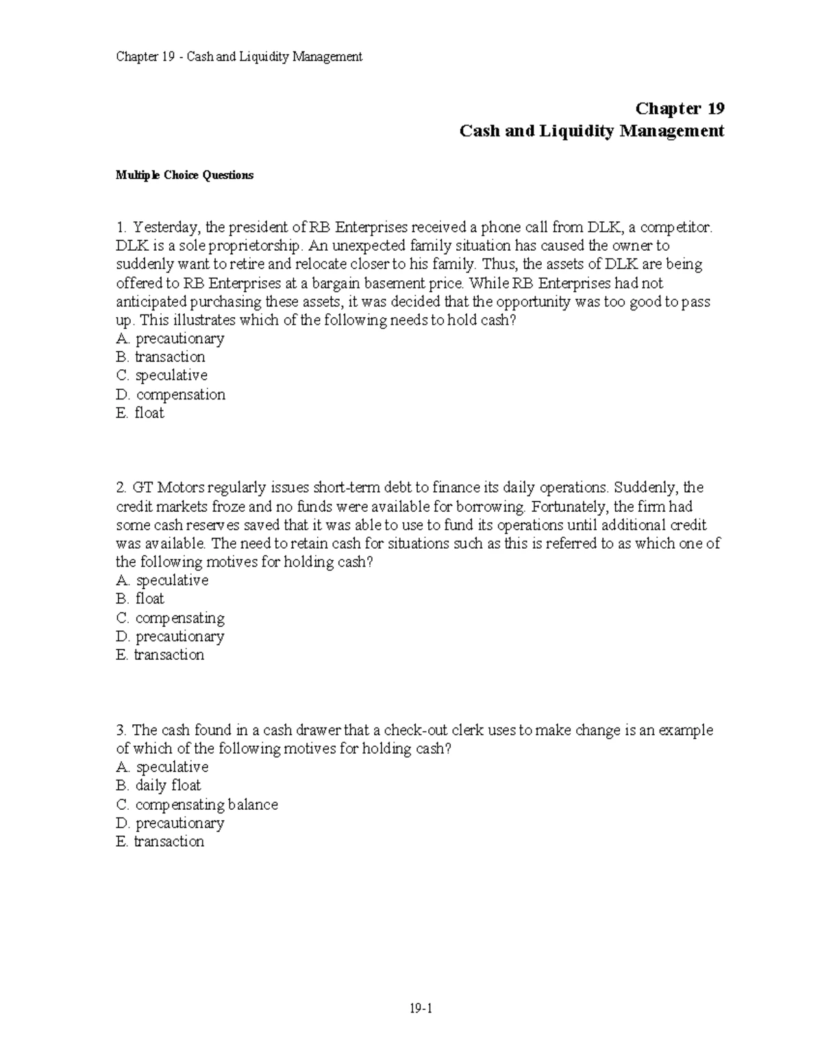 Chapter 18 Finance and Planning MCQs: Key Concepts and Practices - Studocu