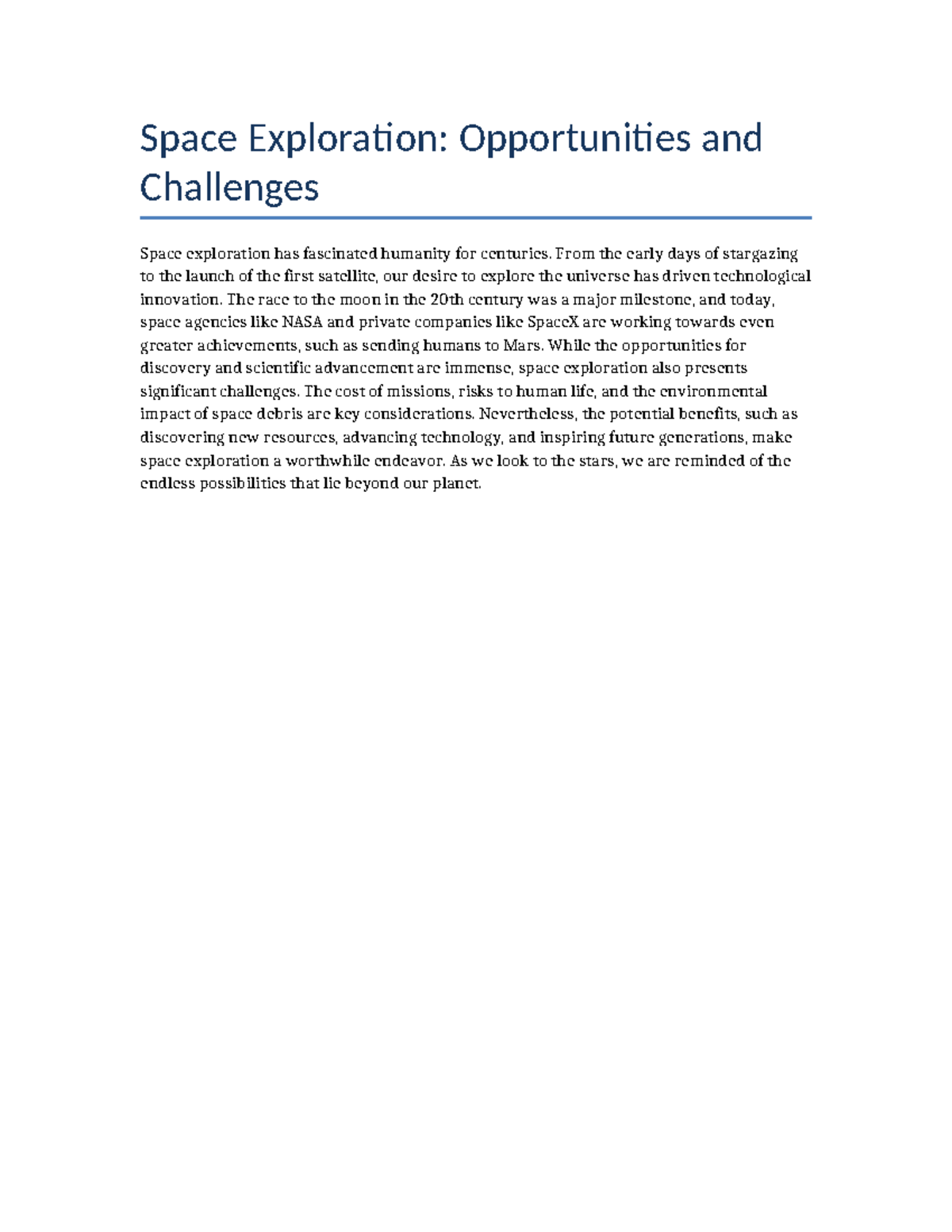 Space Exploration Opportunities and Challenges - Space Exploration ...