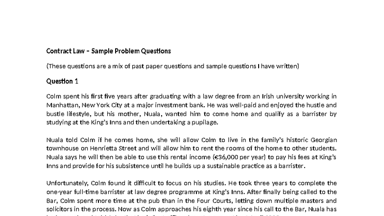 Contract Law Sample Problem Questions: Analysis & Advice - Studocu