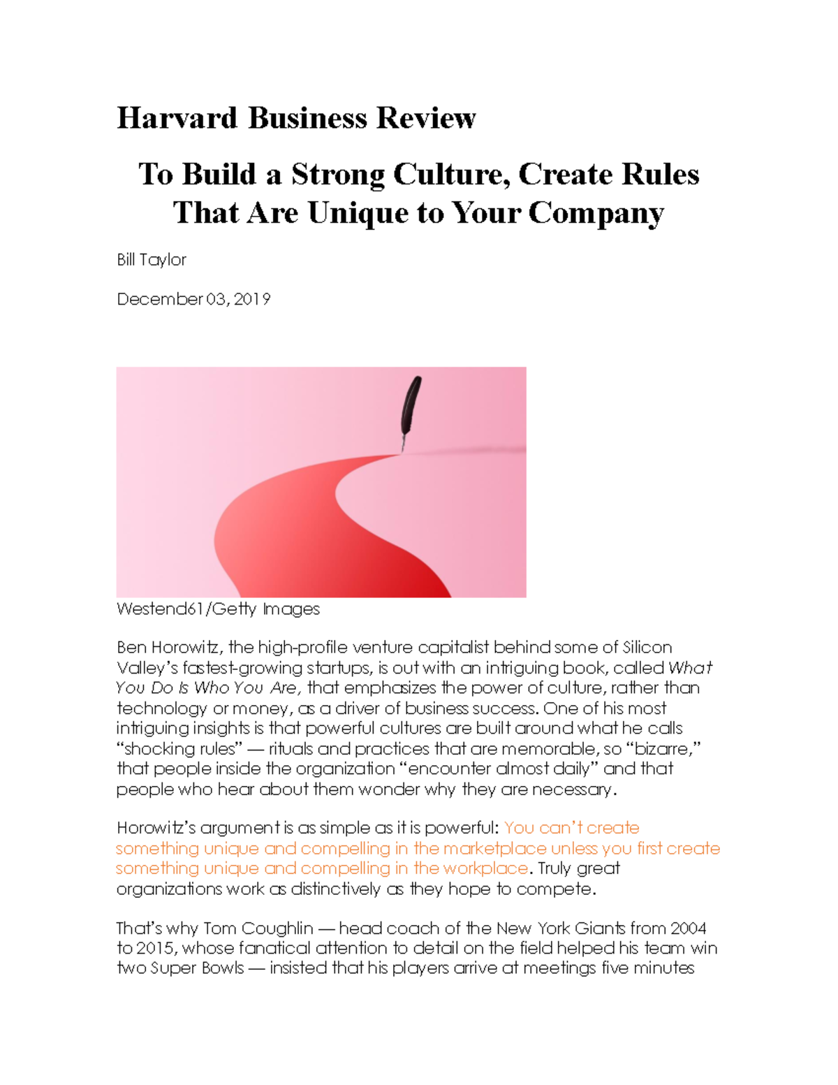 HBR: Building a Unique Company Culture Through Rituals and Rules - Studocu