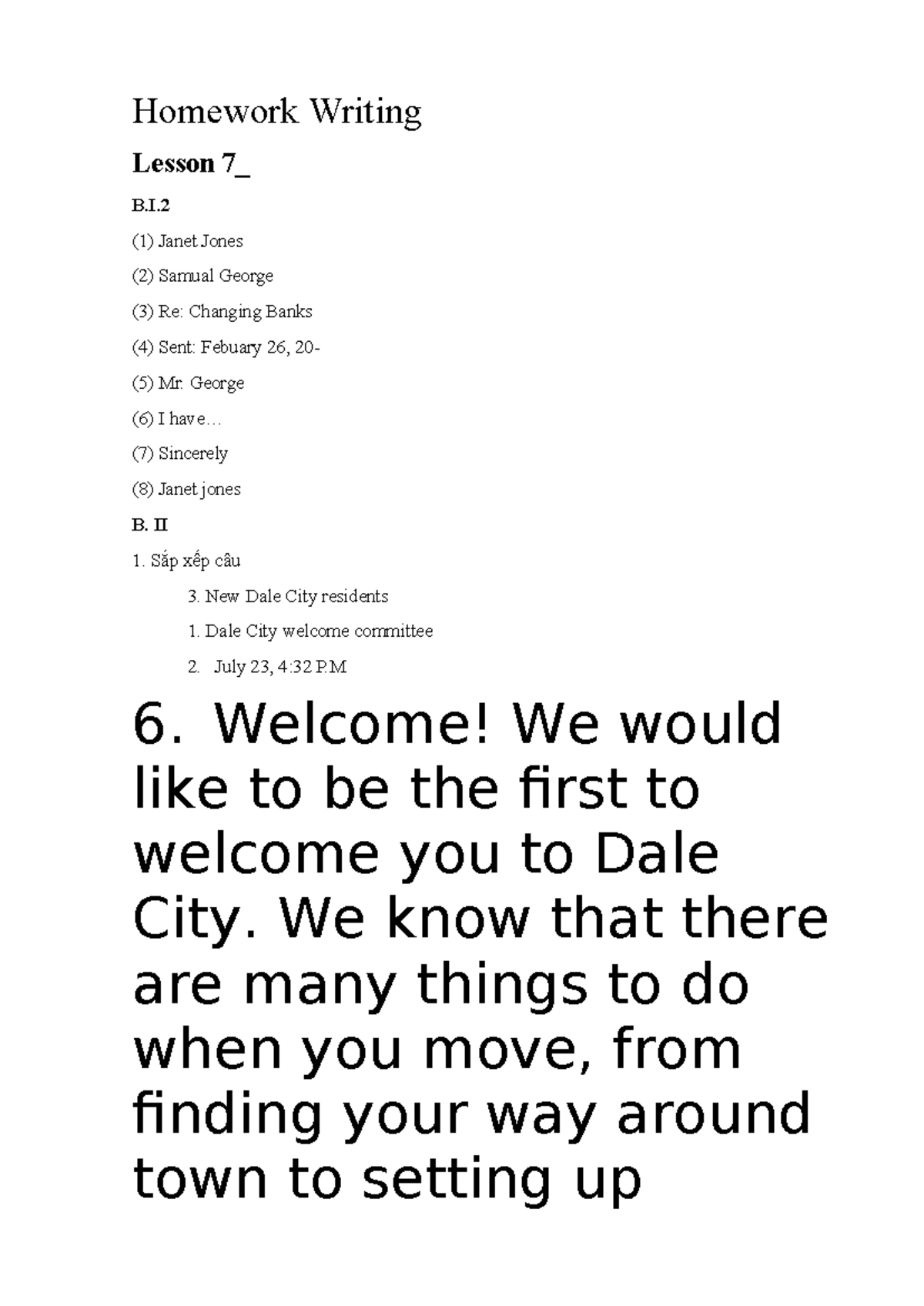 Homework Writing: Lessons on New Dale City Residents - Studocu