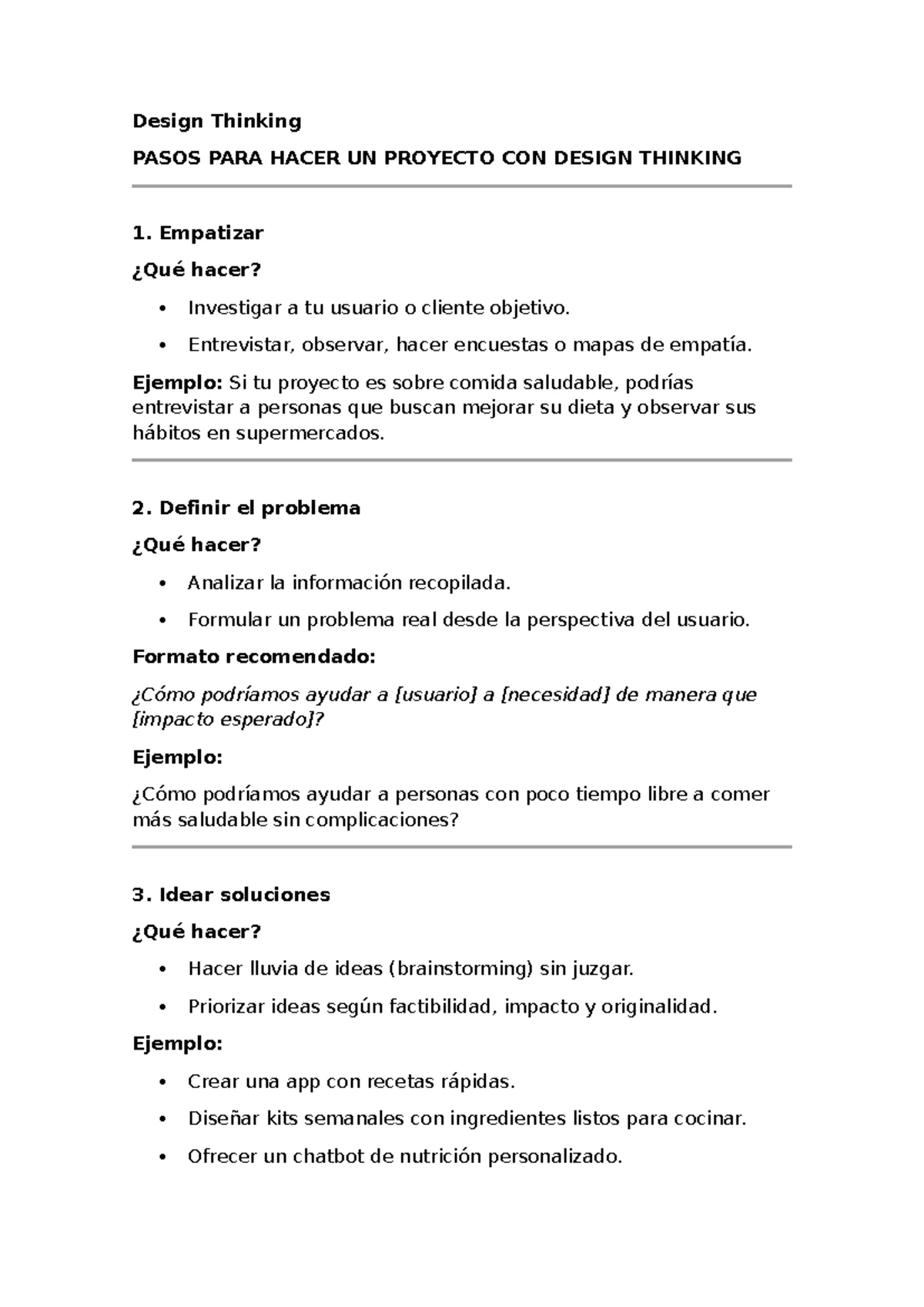 Design Thinking en Gastronomía: Proyecto Paso a Paso (Proyect A) - Studocu
