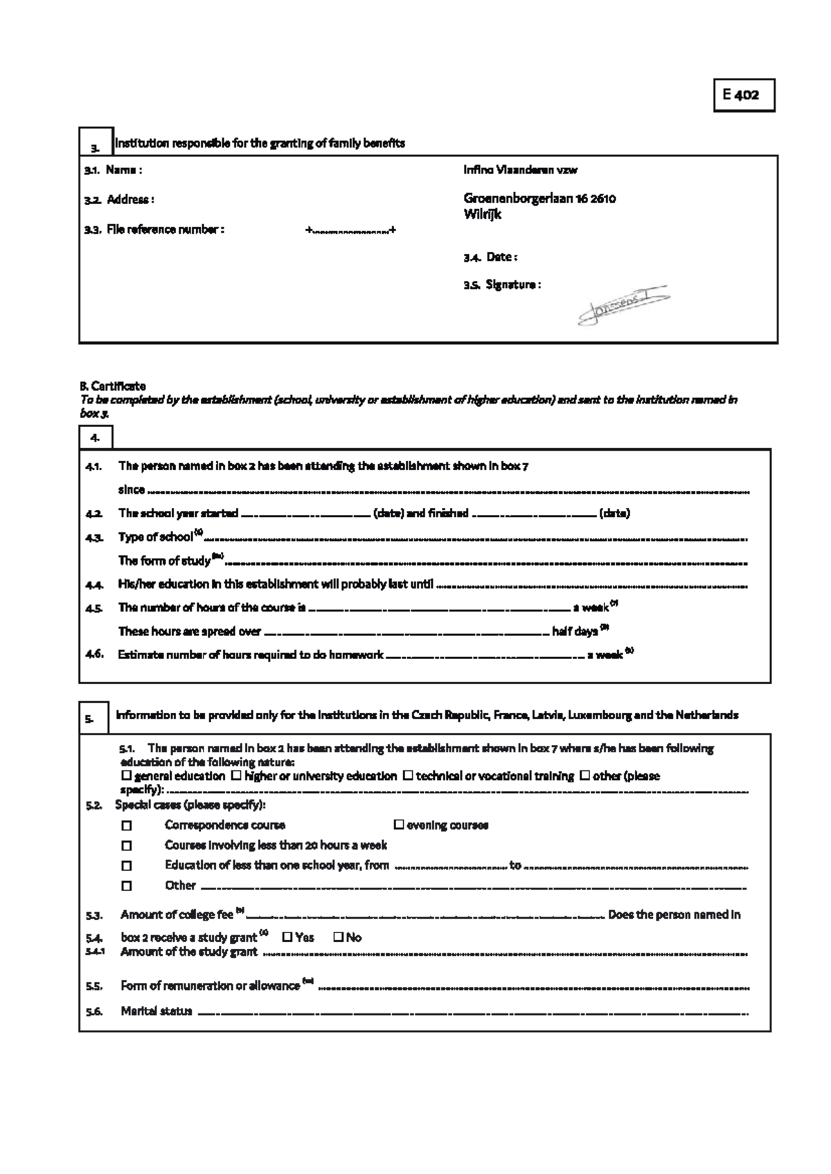 E 402 Family Benefits Application Form Instructions and Details - Studocu