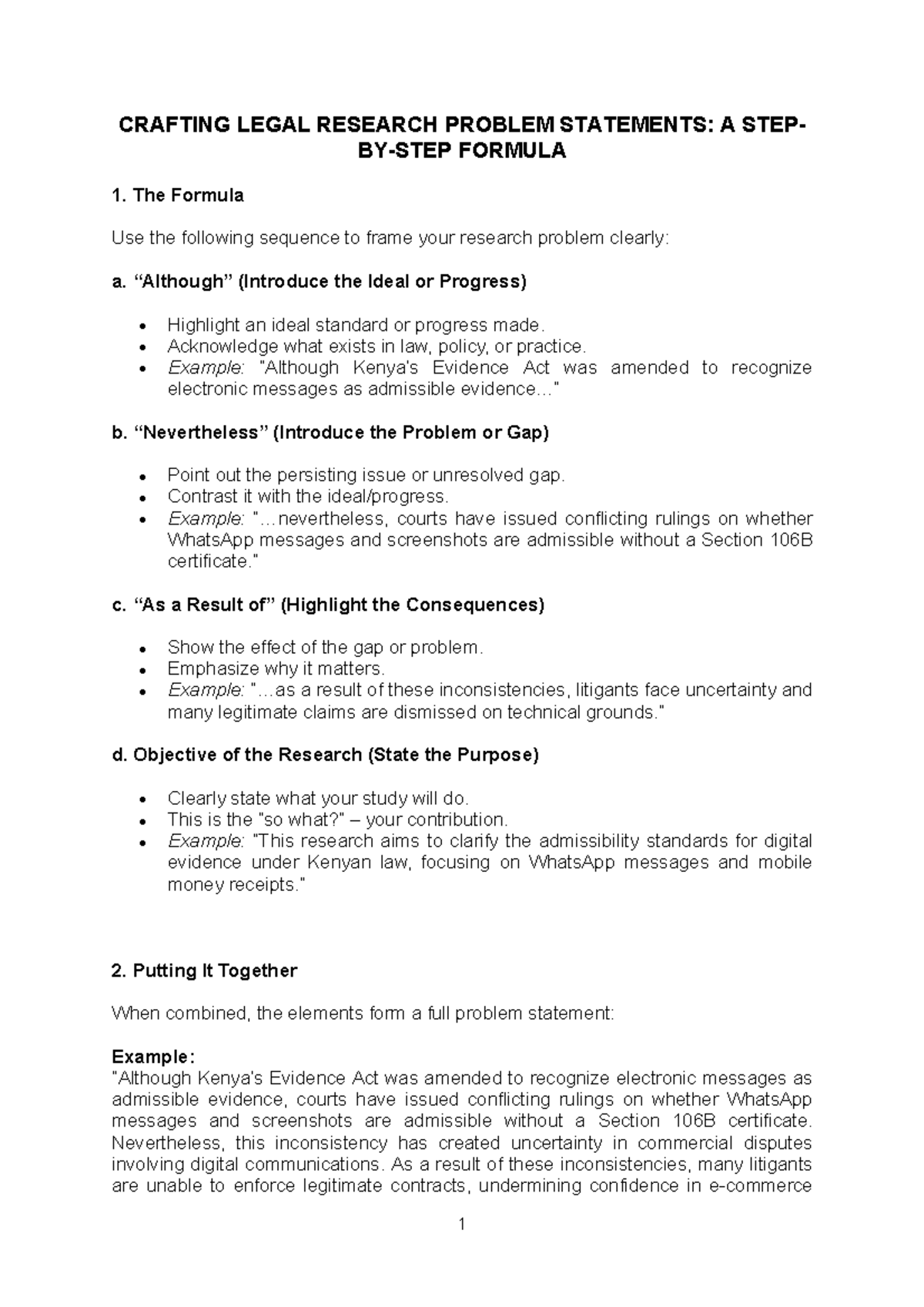 CRAFTING LEGAL RESEARCH PROBLEM STATEMENTS: A FORMULA - Studocu