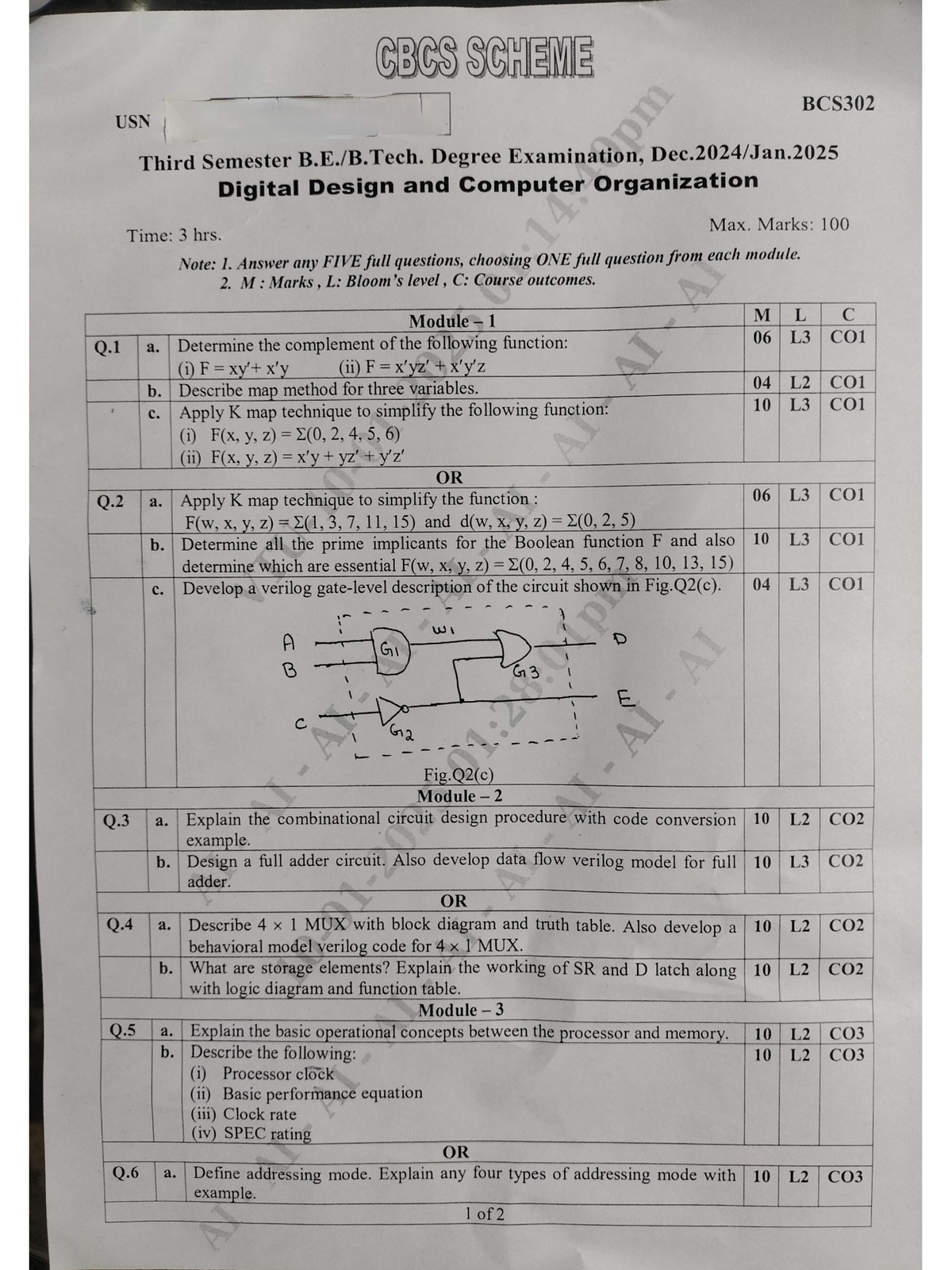 BCS302 que paper - CBCS SCHEME BCS302 USN Third Semester Degree ...