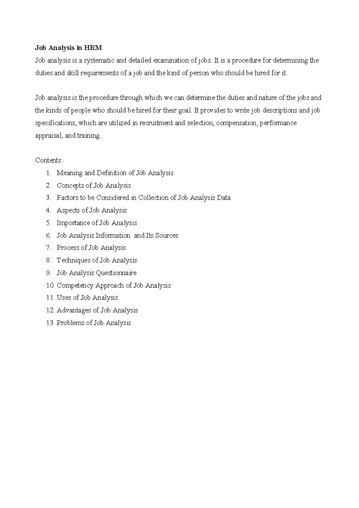 Job Analysis: Understanding Its Role in Compensation Management - Studocu