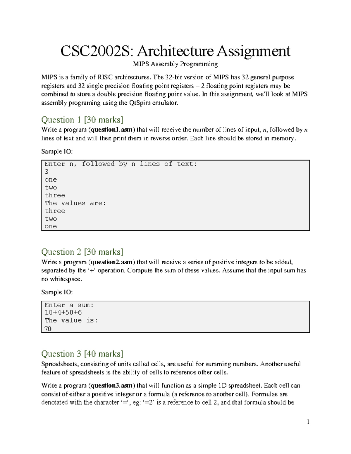 CSC2002S: MIPS Assembly Programming Assignment Overview - Studocu