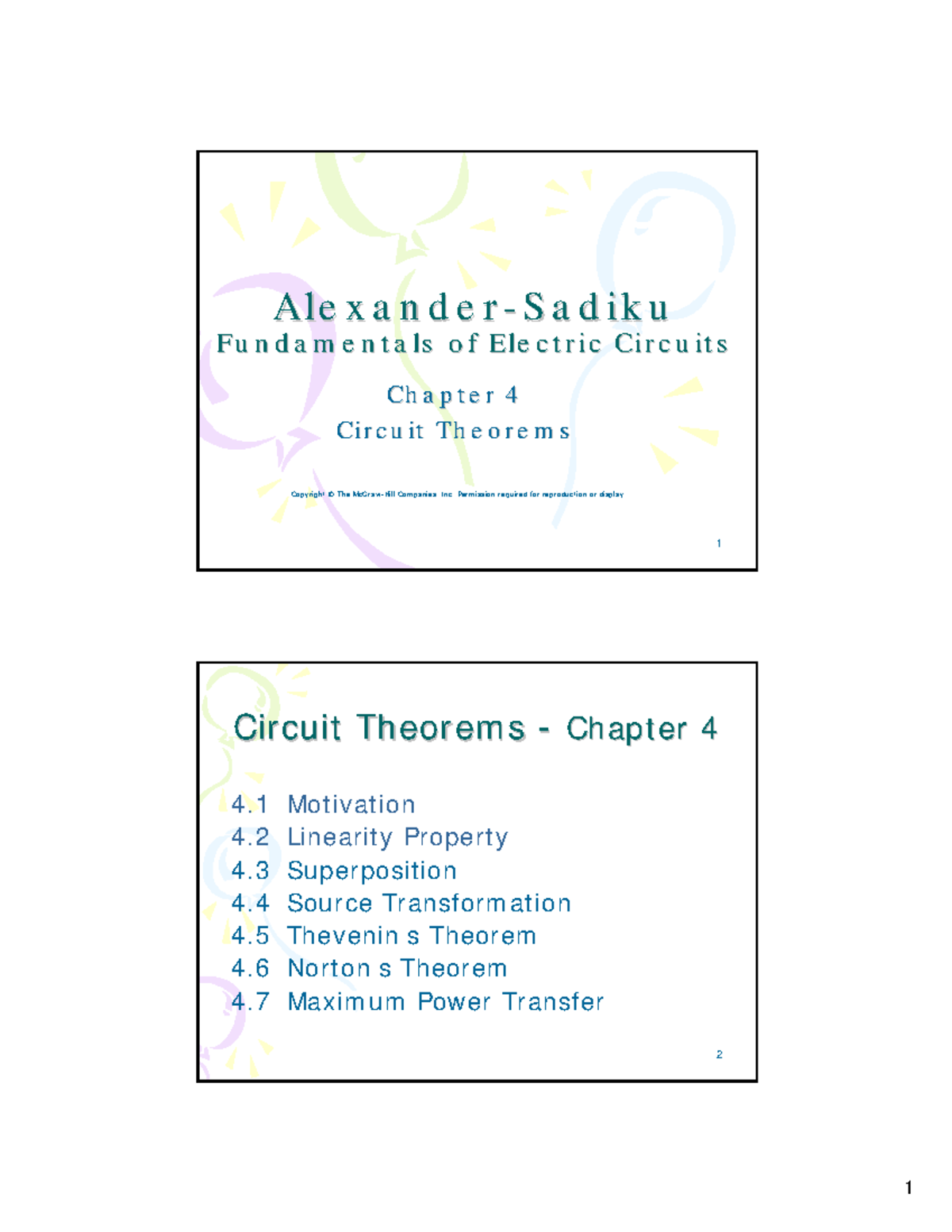Alexander Ch 04 Final Exam: Circuit Theorems Overview - Studocu
