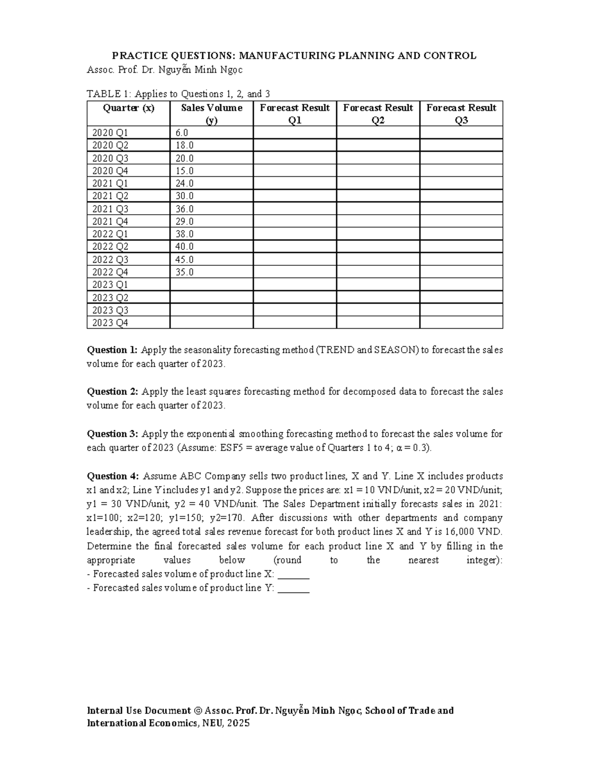 PRACTICE QUESTIONS: MANUFACTURING PLANNING AND CONTROL (MPC 2025) - Studocu