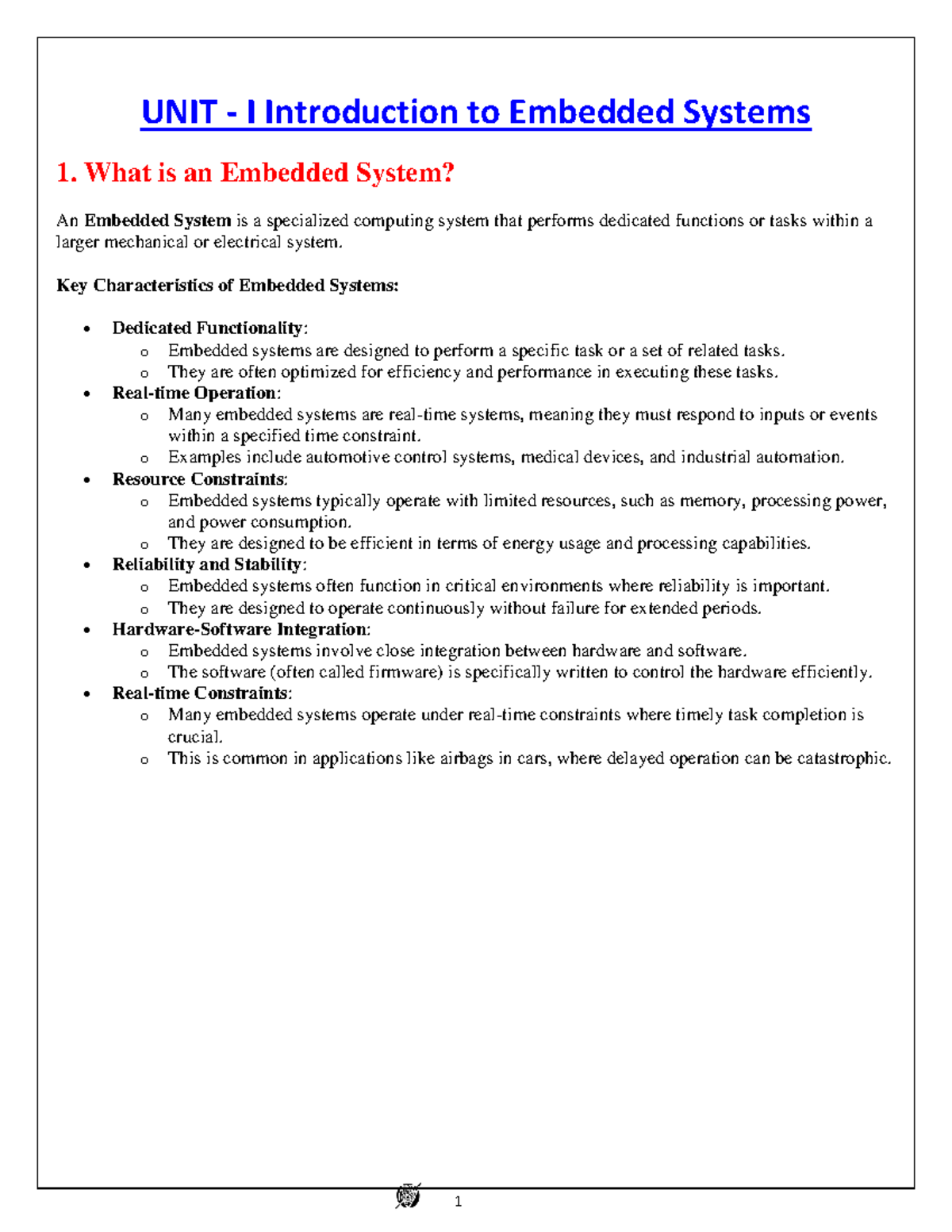 IES Chapter 1: Introduction to Embedded Systems - Studocu
